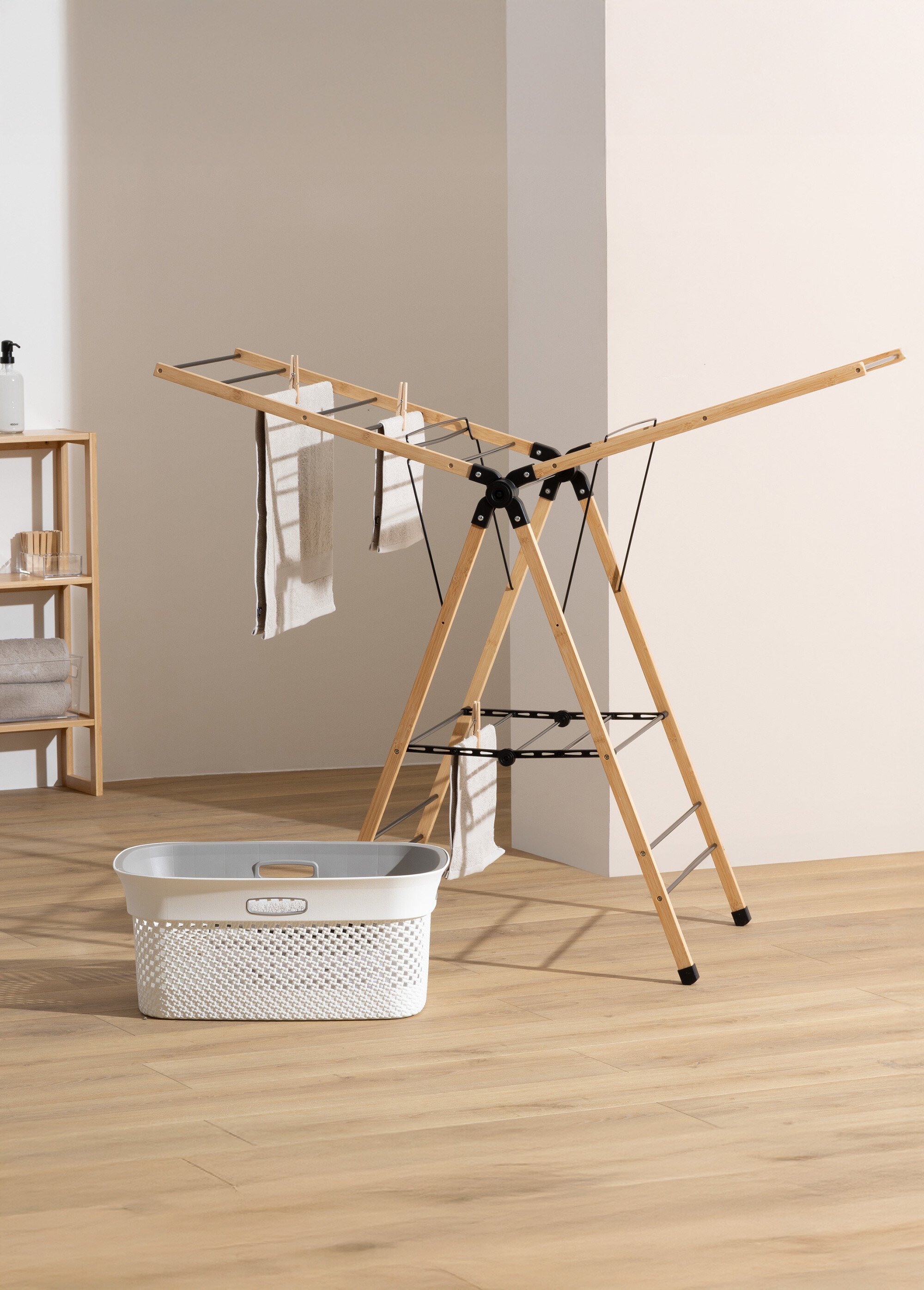 Etendoir à linge 13m, forme pont, bambou NOIR ET BAMBOU JJA-206761 SI1