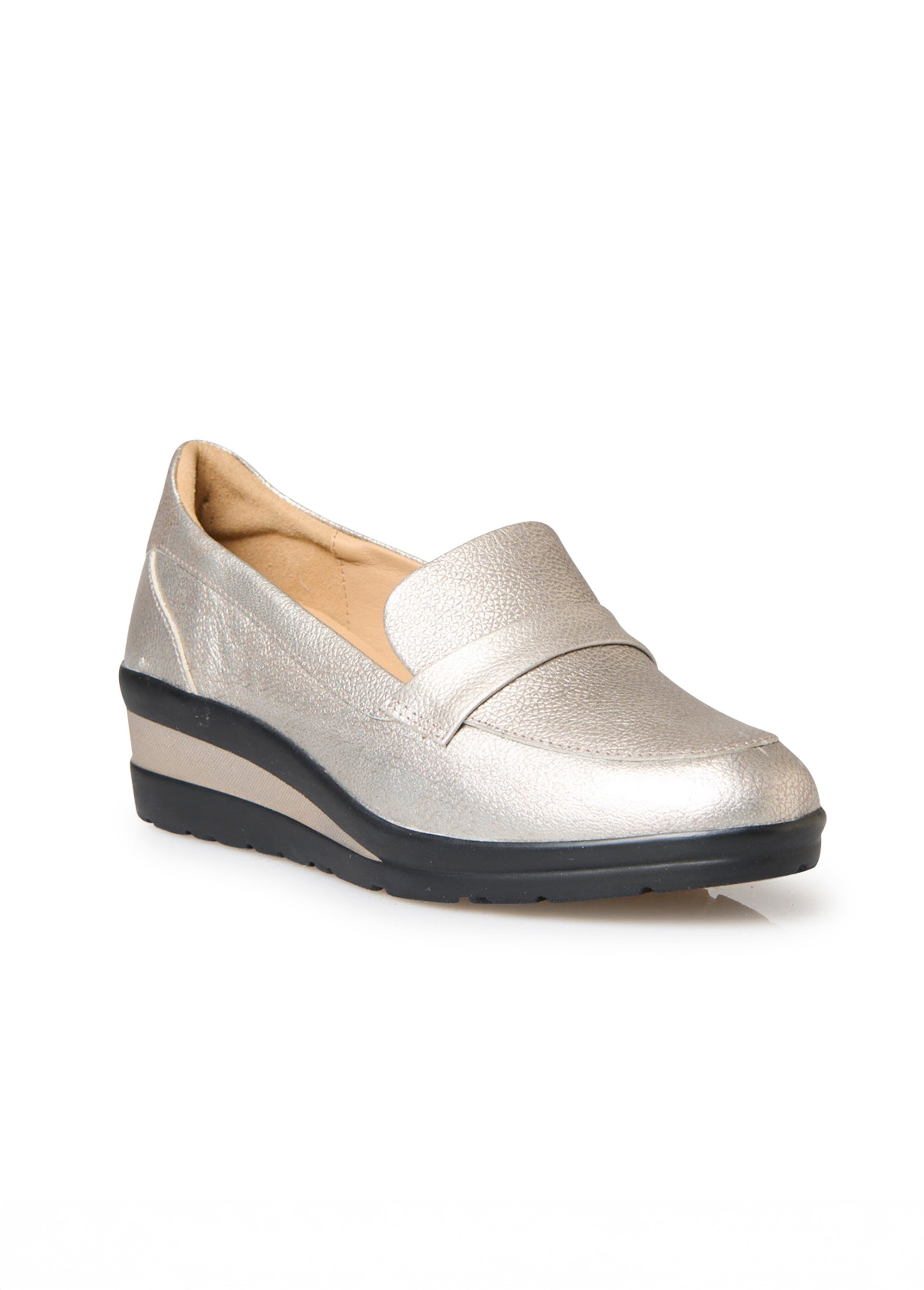 Mocassins métallisés semelle compensée Femme Marron PED2012525 FA1