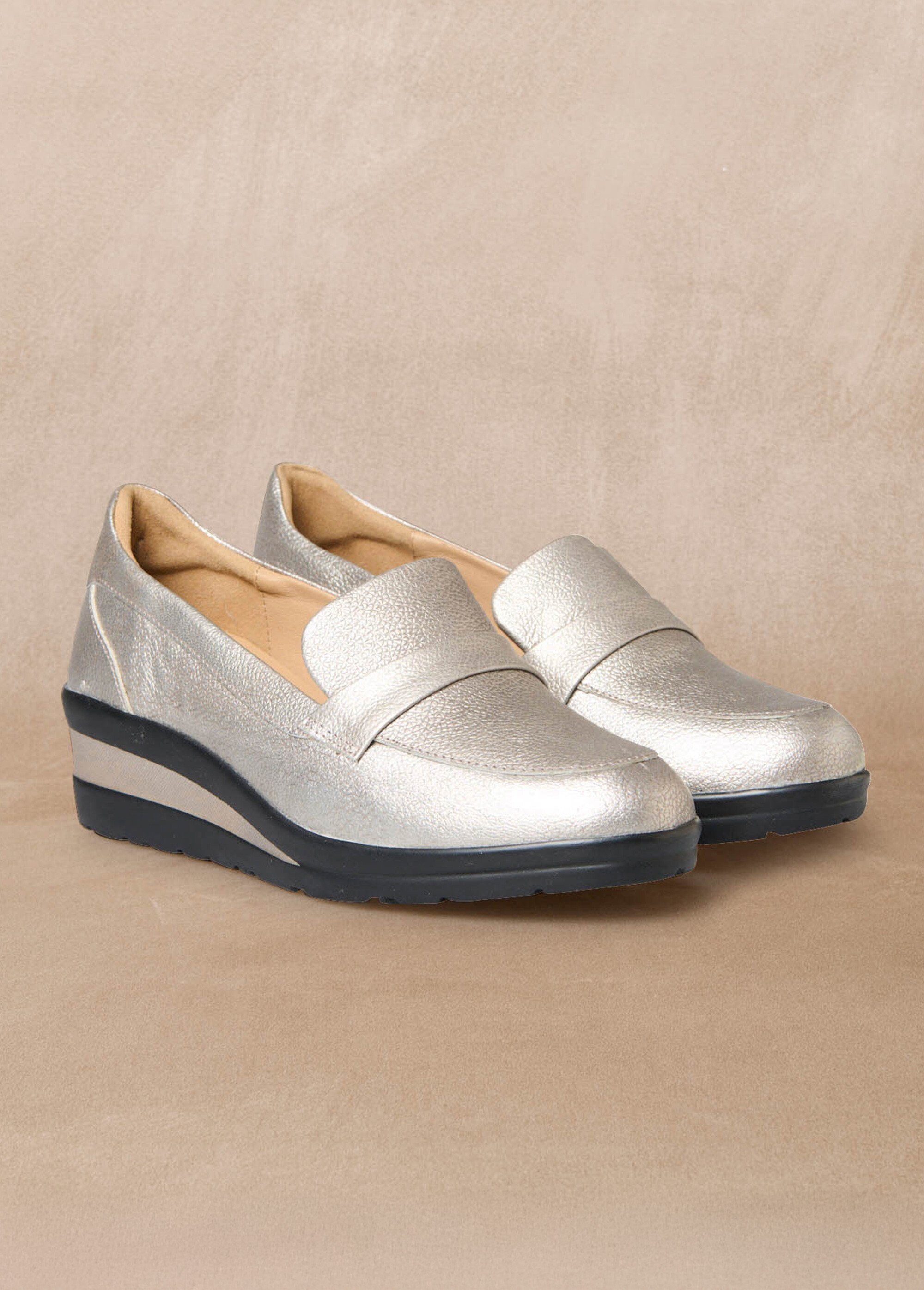 Mocassins métallisés semelle compensée Femme Marron PED2012525 SF1
