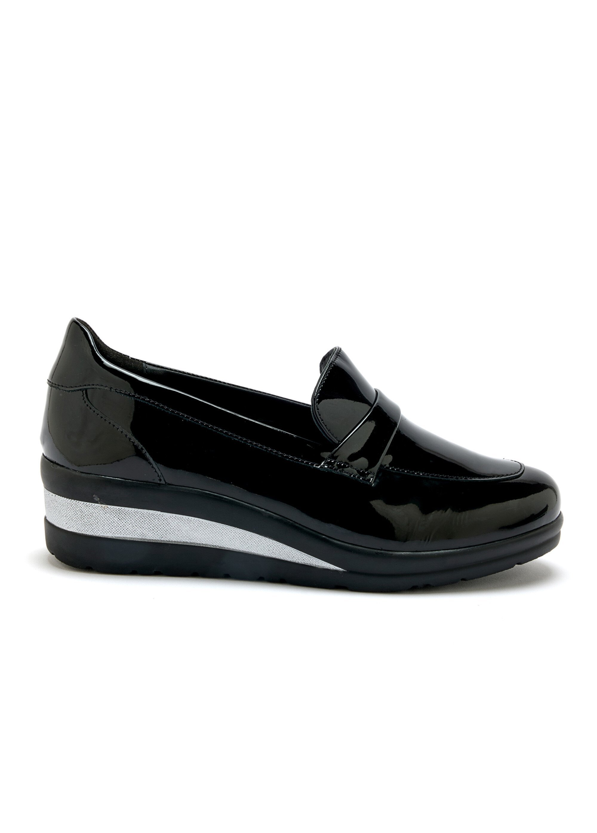 Mocassins métallisés semelle compensée Femme Noir PED2012525 DR1