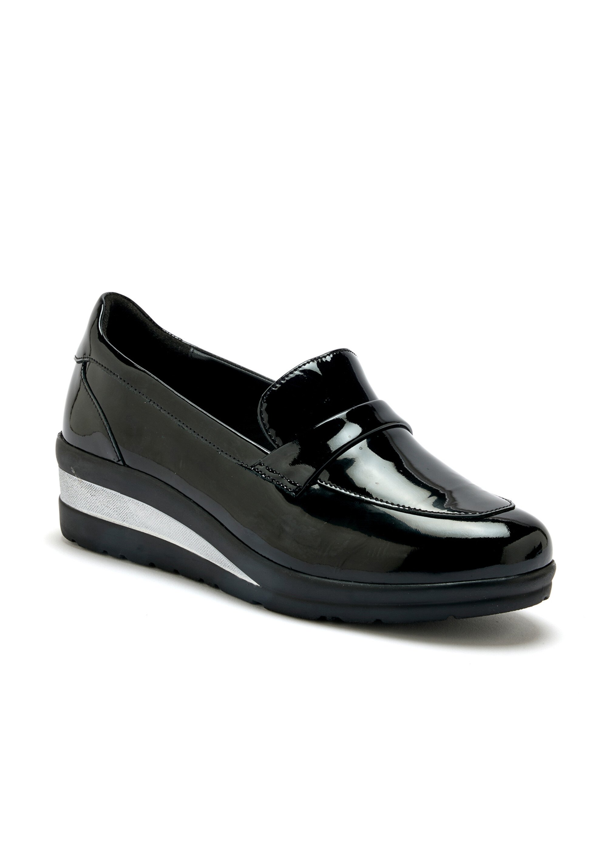 Mocassins métallisés semelle compensée Femme Noir PED2012525 FA1