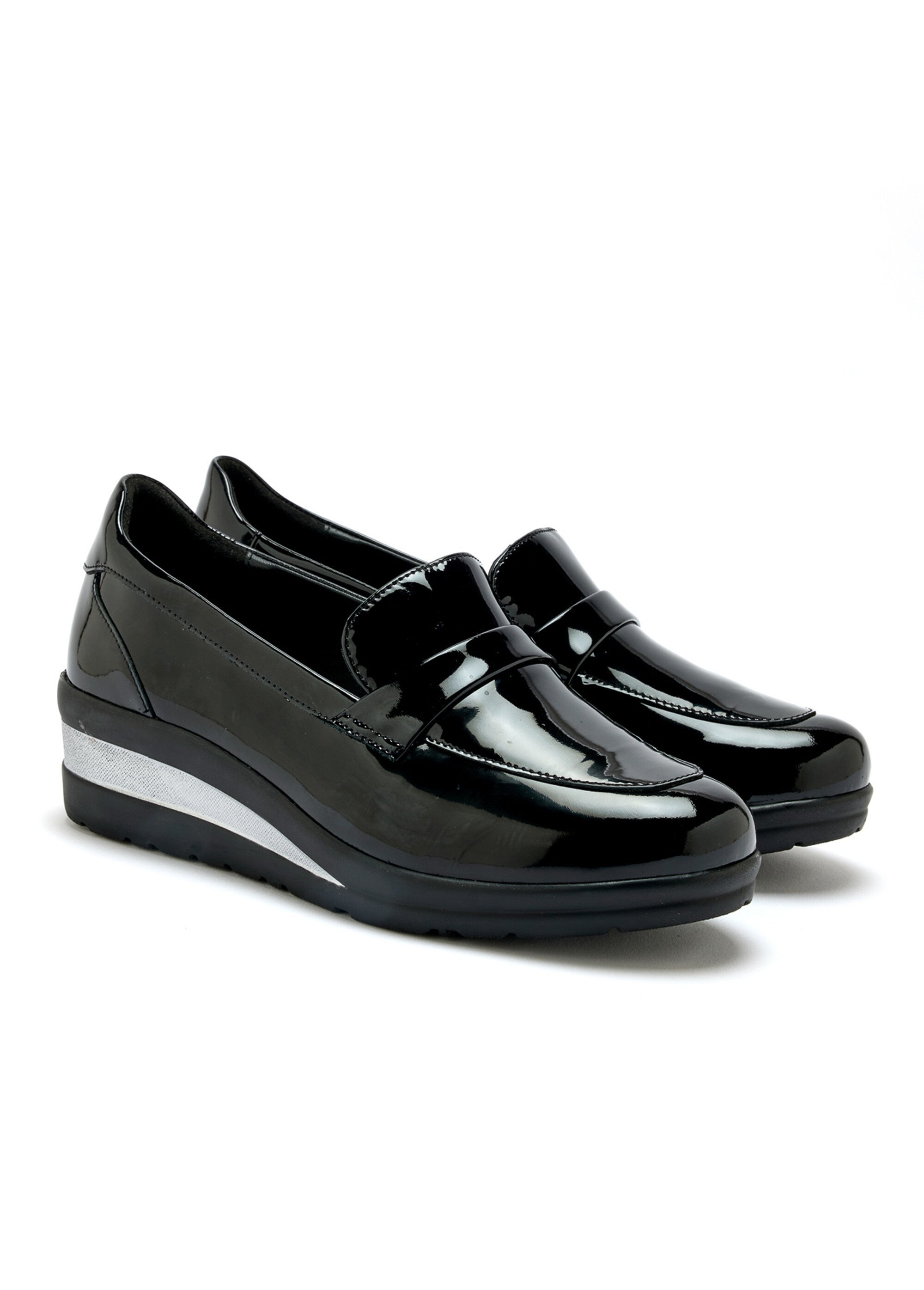 Mocassins métallisés semelle compensée Femme Noir PED2012525 SF1
