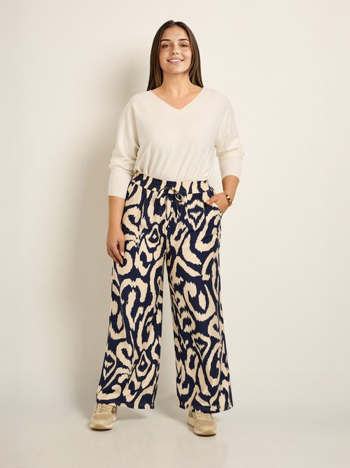 Pantalon large taille élastiquée, imprimé Femme Grande Taille Bleu CHY-AB013 SF1