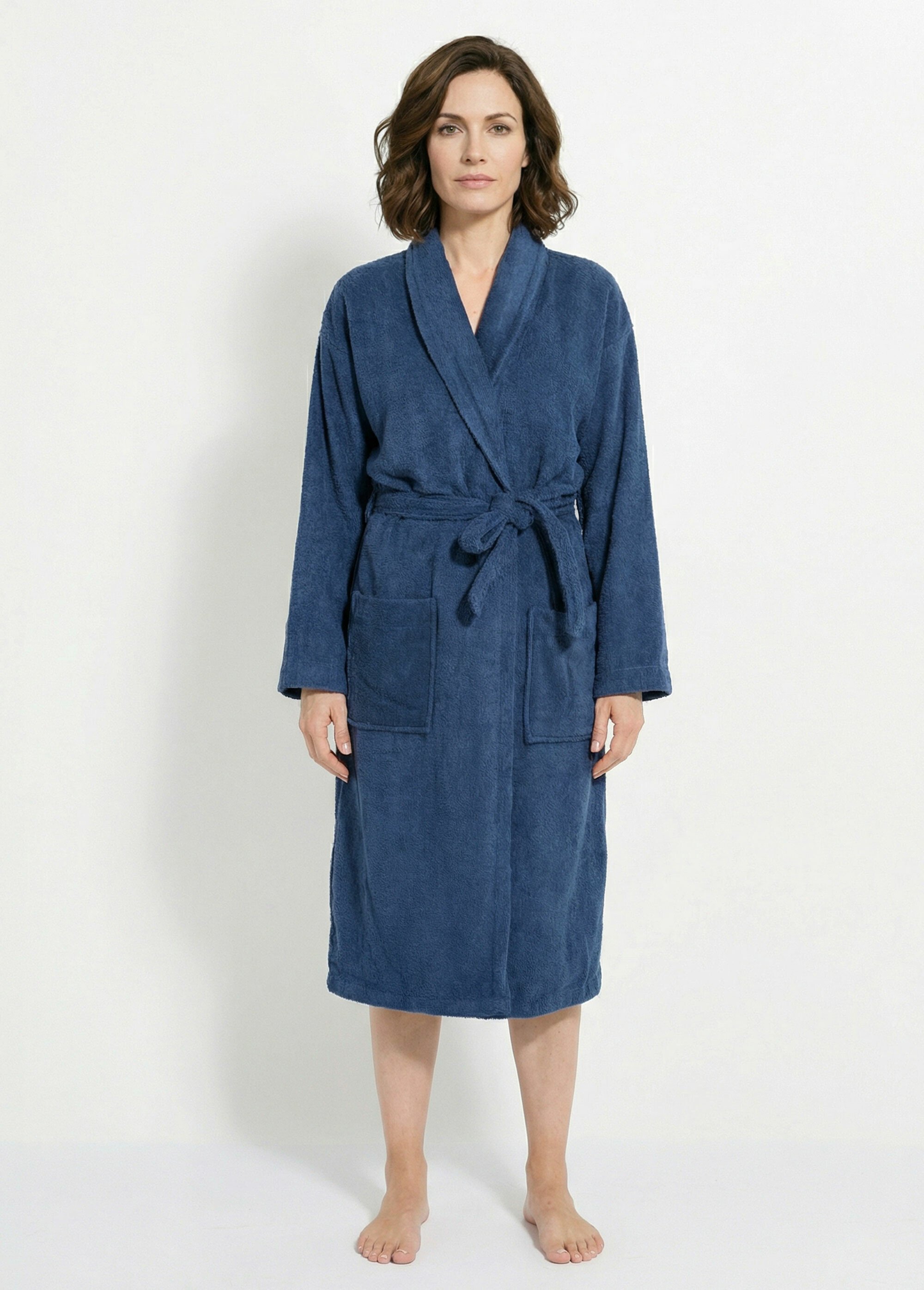 Peignoir éponge, ceinture + col châle