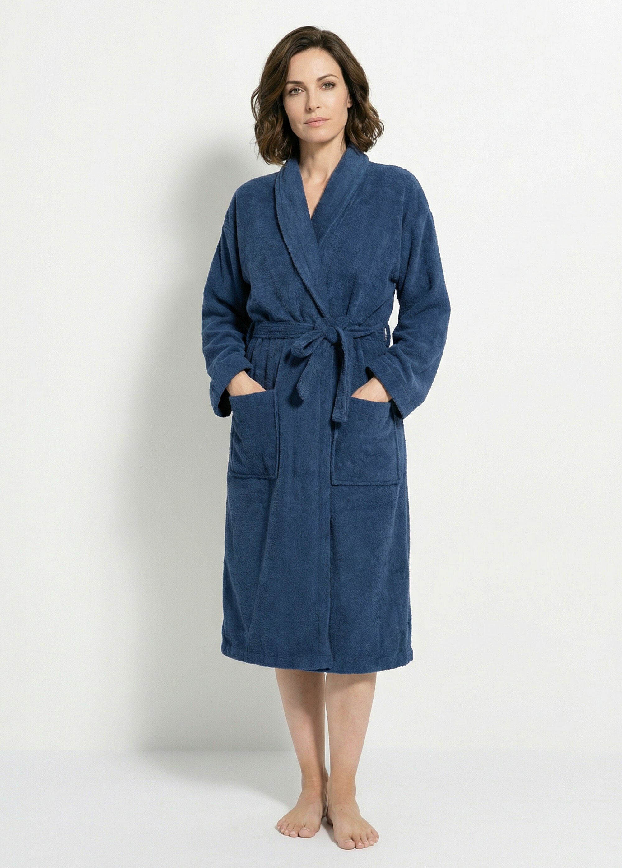 Peignoir éponge, ceinture + col châle Bleu TIS-LINDU MV1