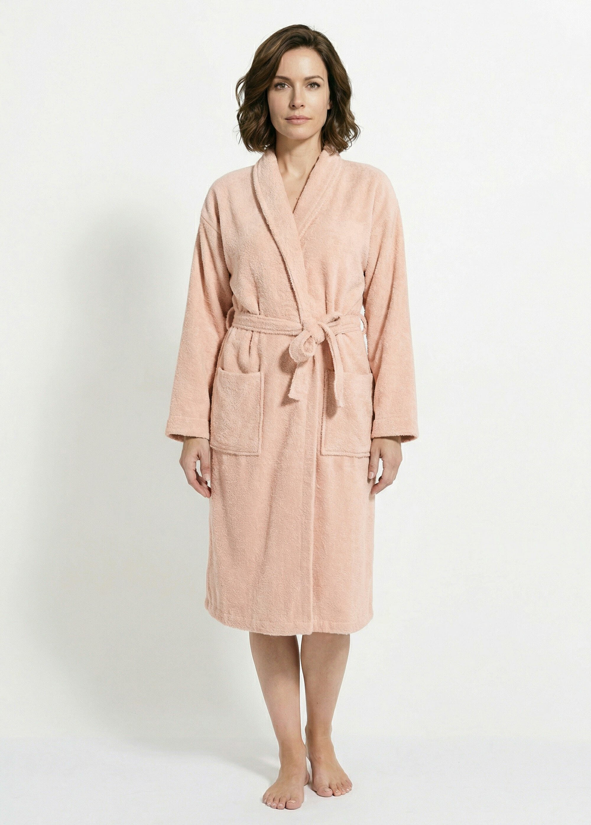 Peignoir éponge, ceinture + col châle Rose TIS-LINDU FA1