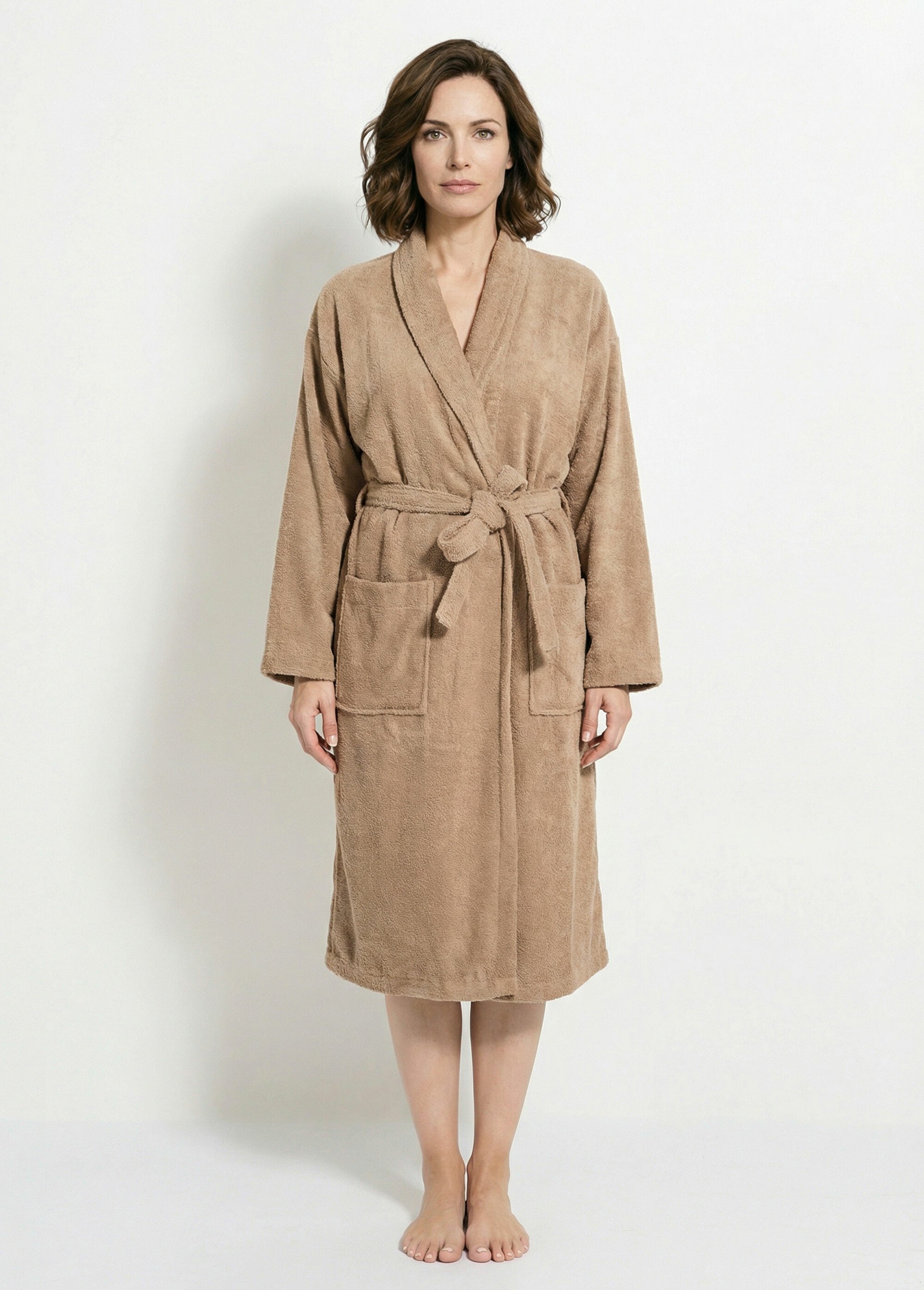 Peignoir éponge, ceinture + col châle Marron TIS-LINDU FA1