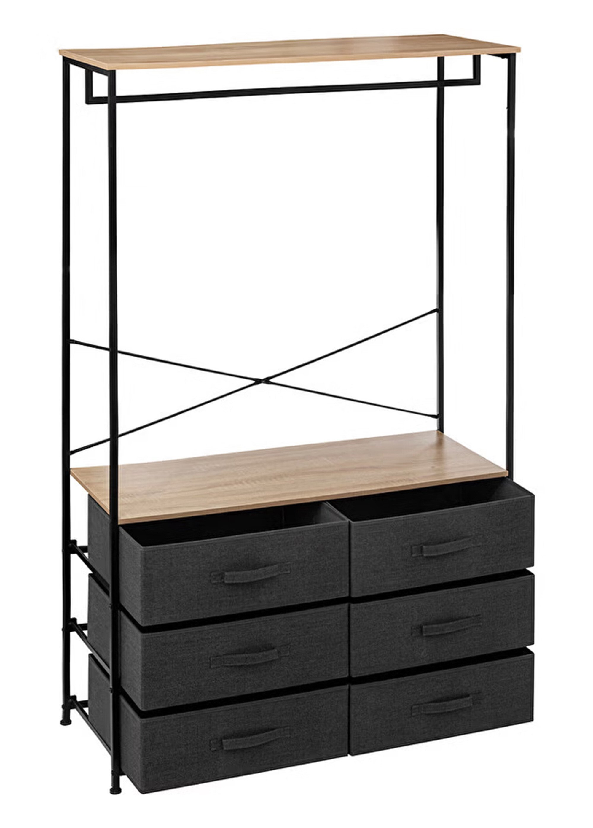 Penderie métal et bois + 6 tiroirs tissu