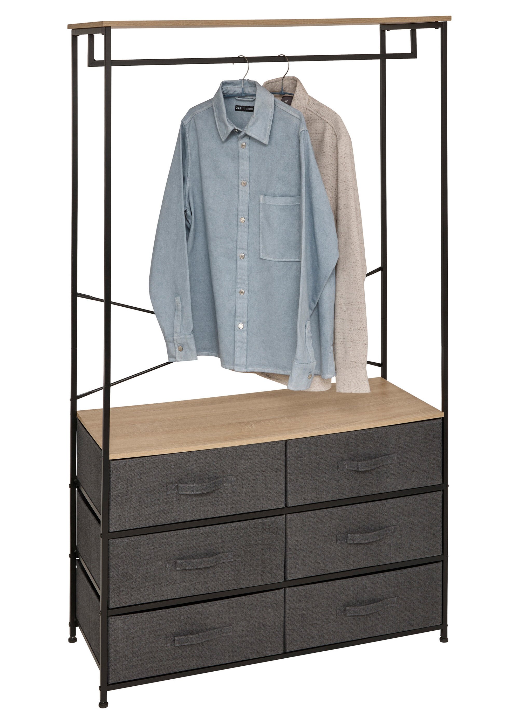 Penderie métal et bois + 6 tiroirs tissu NOIR JJA-193558 DE2