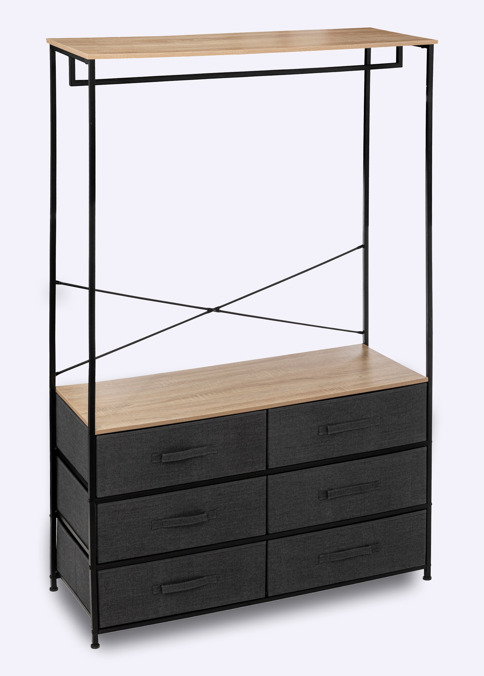 Penderie métal et bois + 6 tiroirs tissu