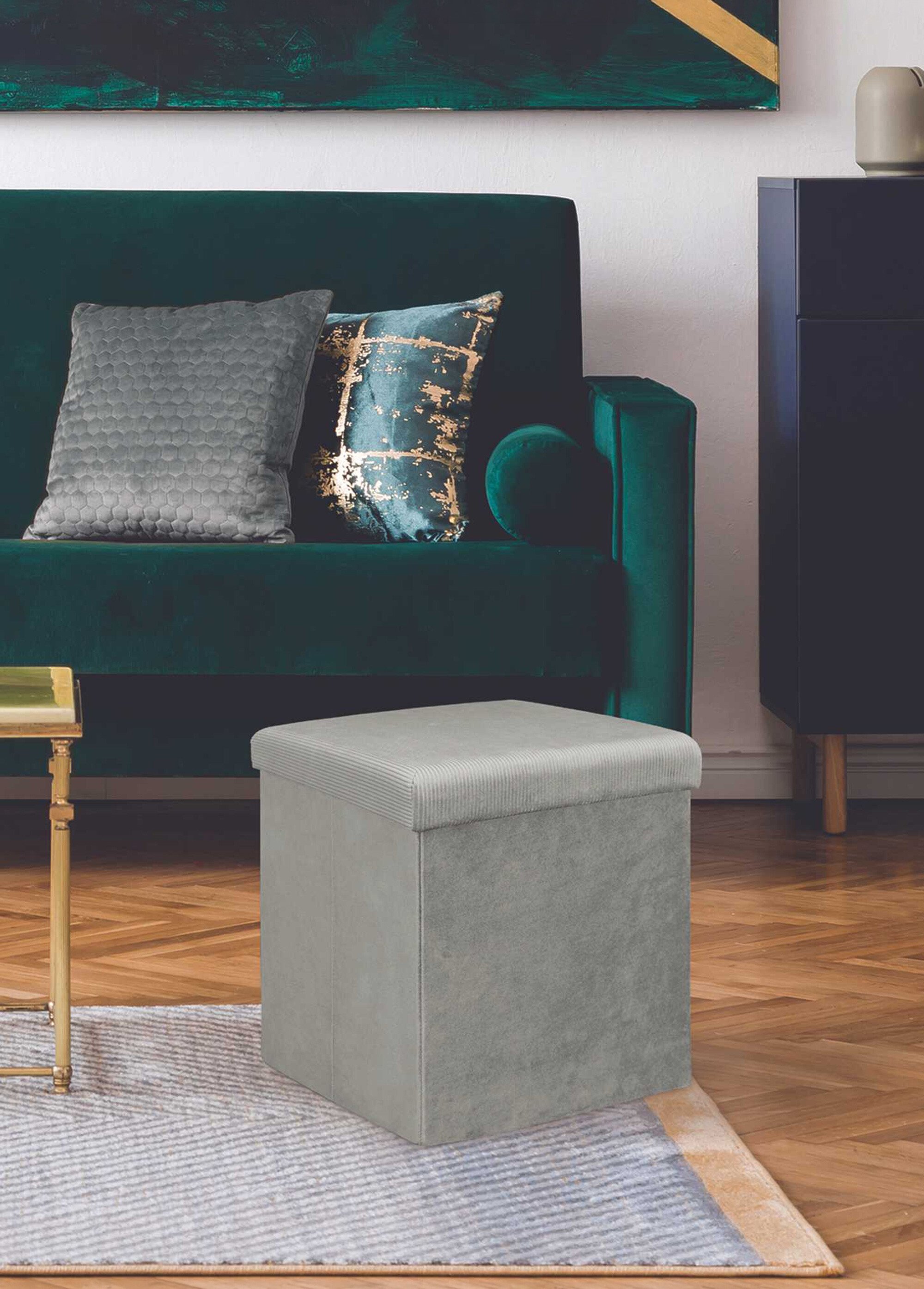 Pouf coffre en velours cotelé GIULIA GRIS CMP-HD6810 SI1