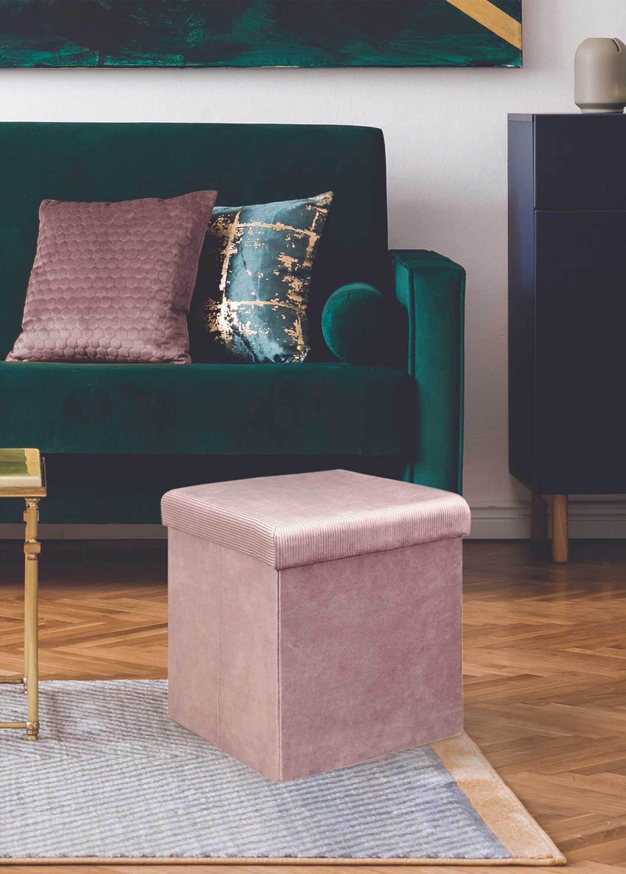 Pouf coffre en velours cotelé GIULIA ROSE CMP-HD6810 SI1