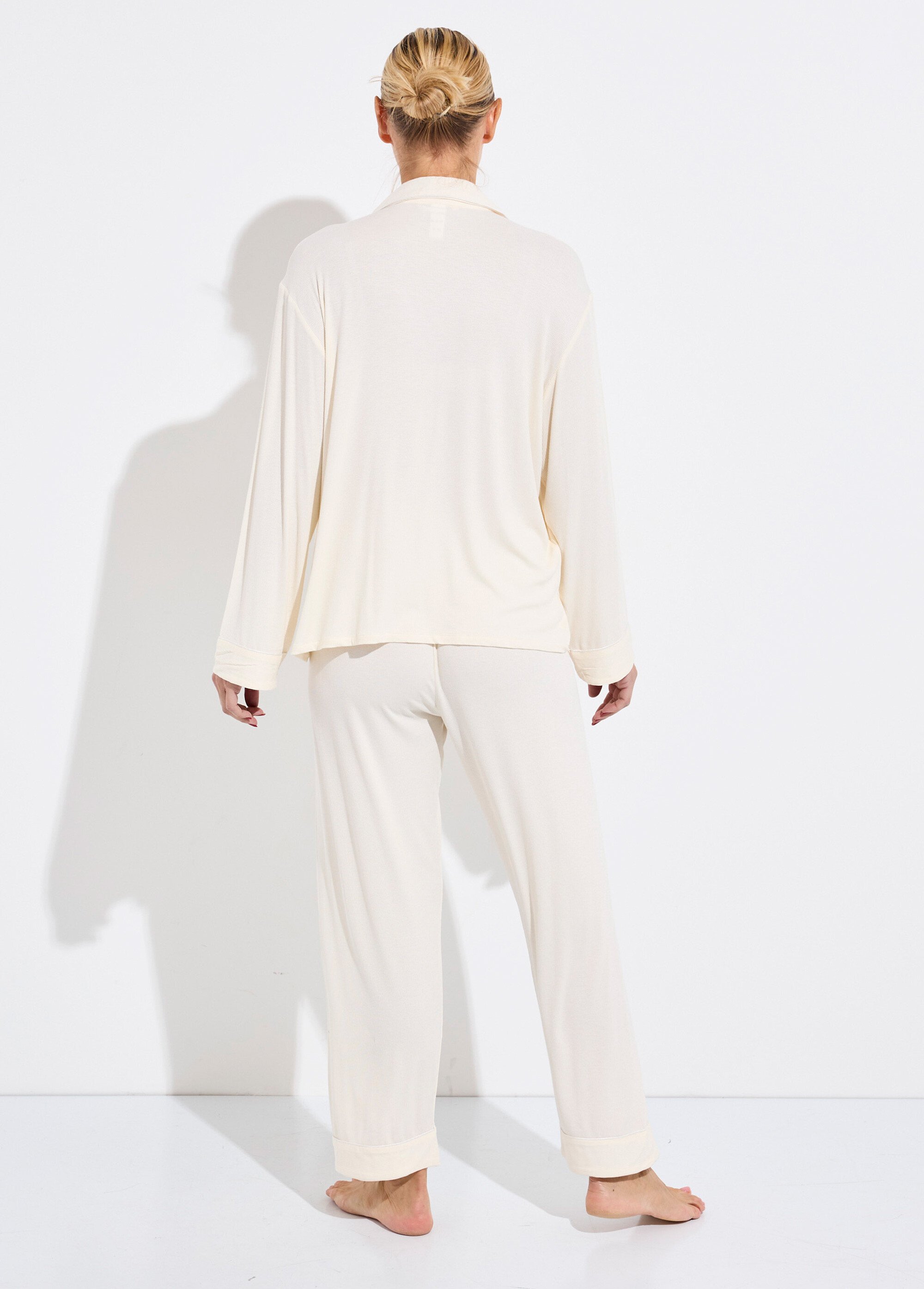 Pyjama long en maille cotelée Femme CREME H-N2119 DO1