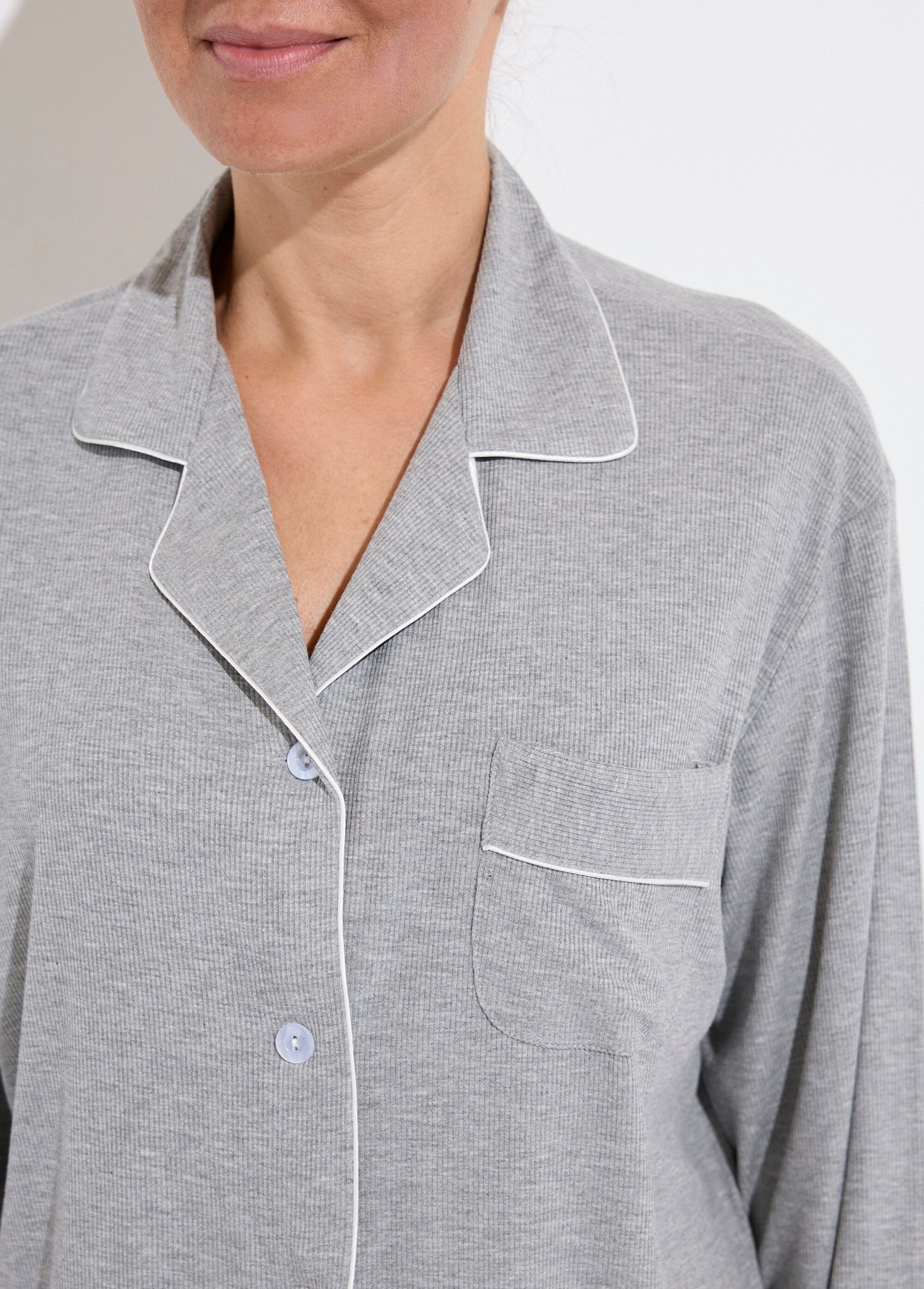 Pyjama long en maille cotelée Femme Gris H-N2119 DE1