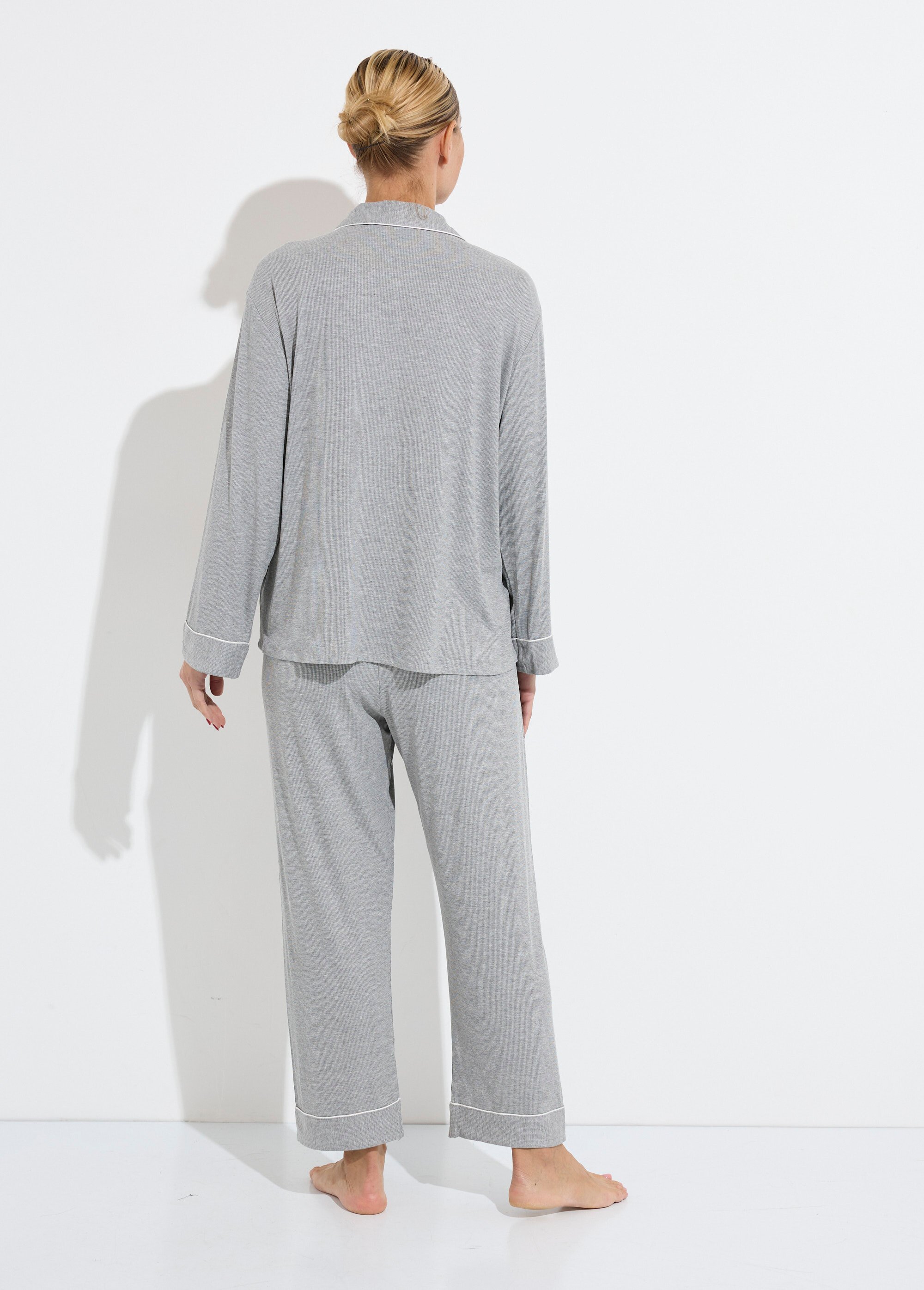 Pyjama long en maille cotelée Femme Gris H-N2119 DO1