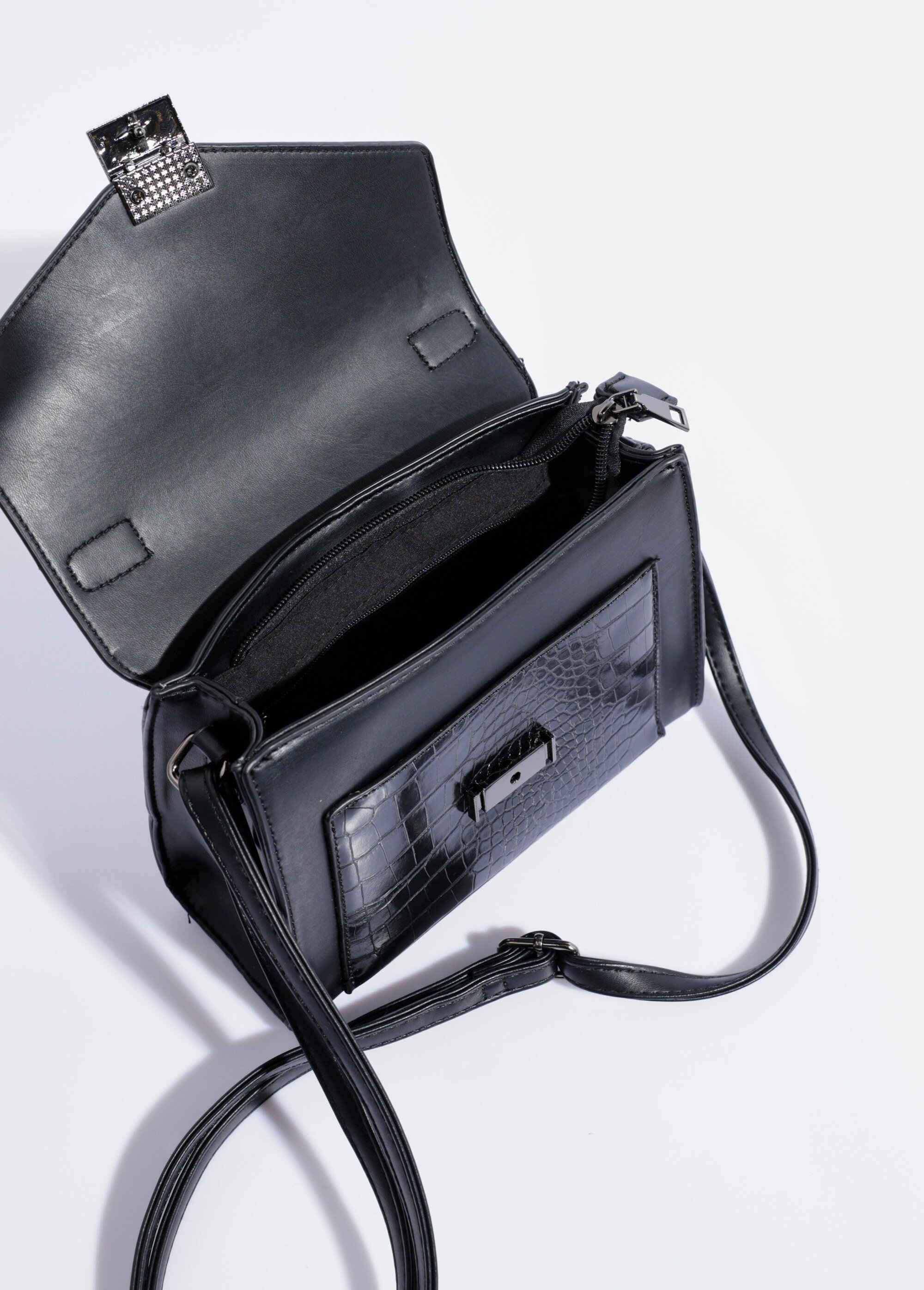 Sac à main aspect reptile, poignée courte Femme Noir BAG-M-0003 DE1