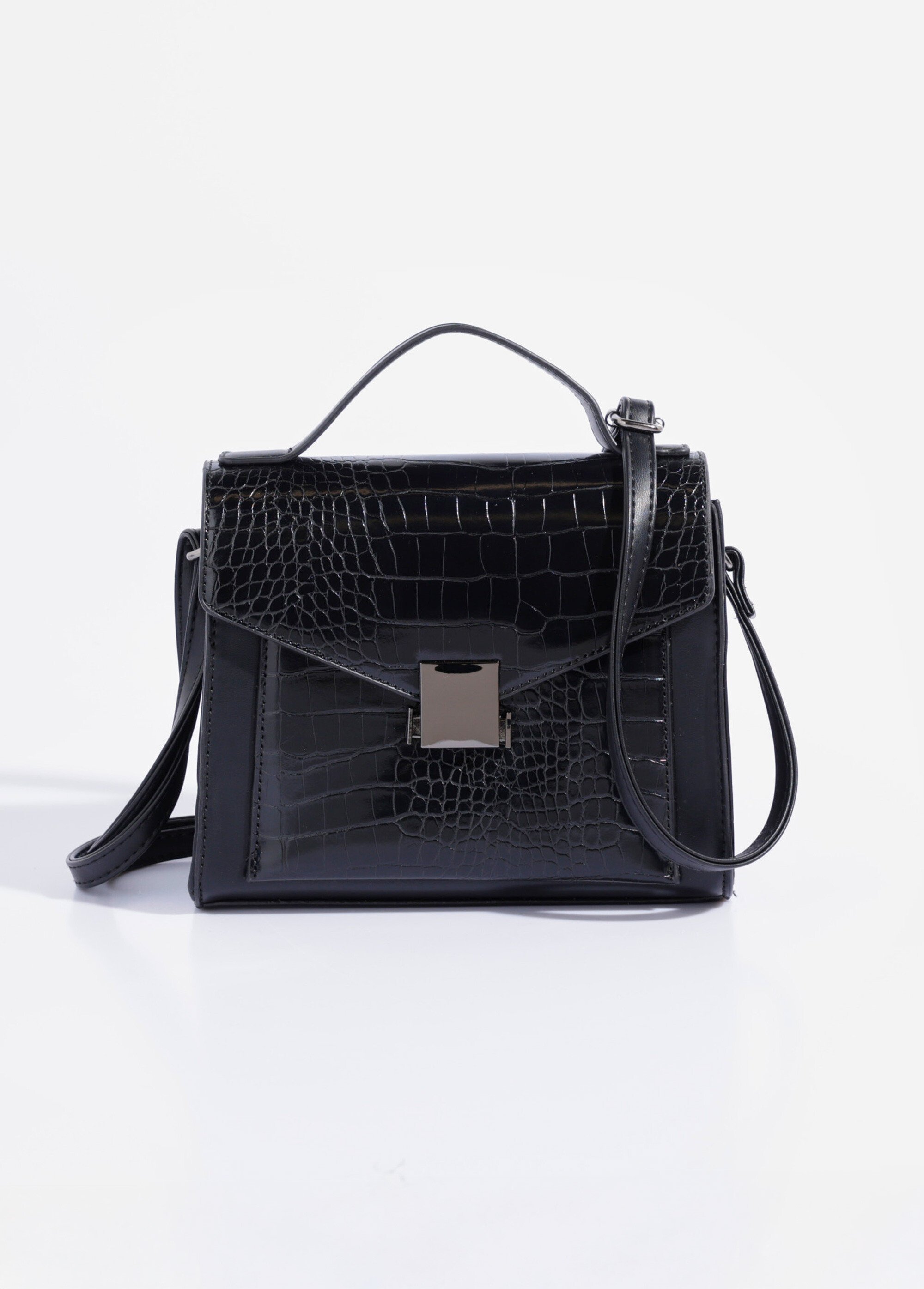 Sac à main aspect reptile, poignée courte Femme Noir BAG-M-0003 FA1