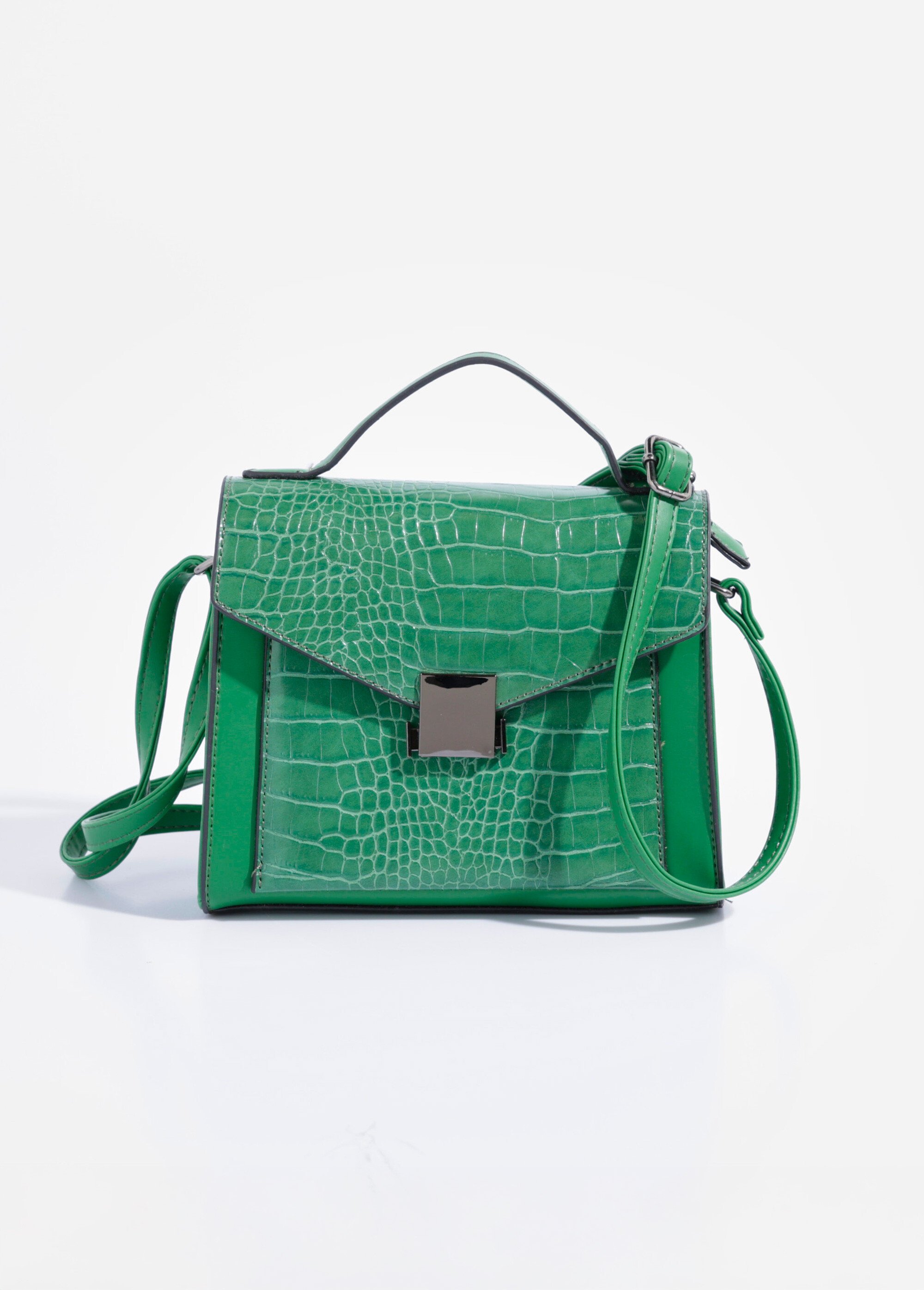Sac à main aspect reptile, poignée courte Femme Vert BAG-M-0003 FA1