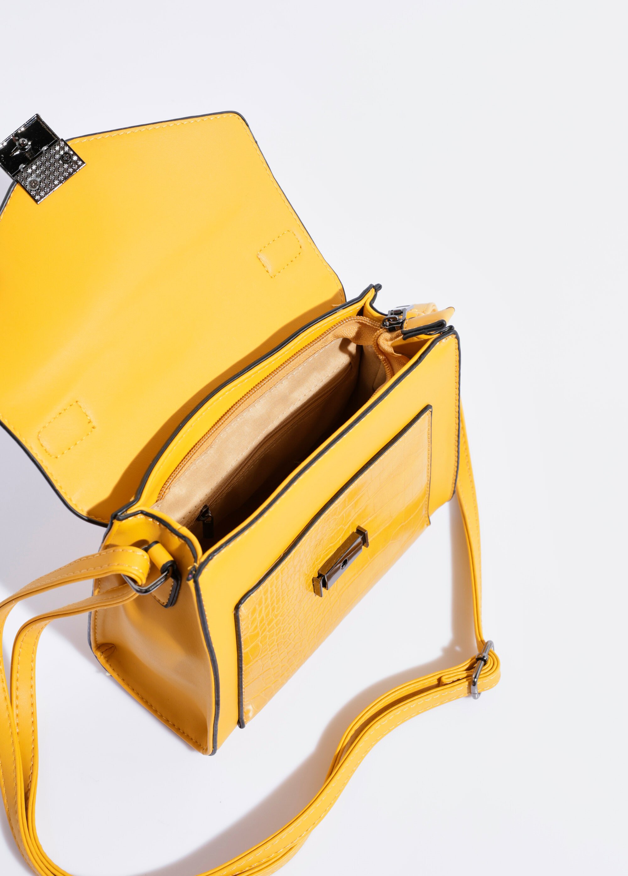 Sac à main aspect reptile, poignée courte Femme Jaune BAG-M-0003 DE1