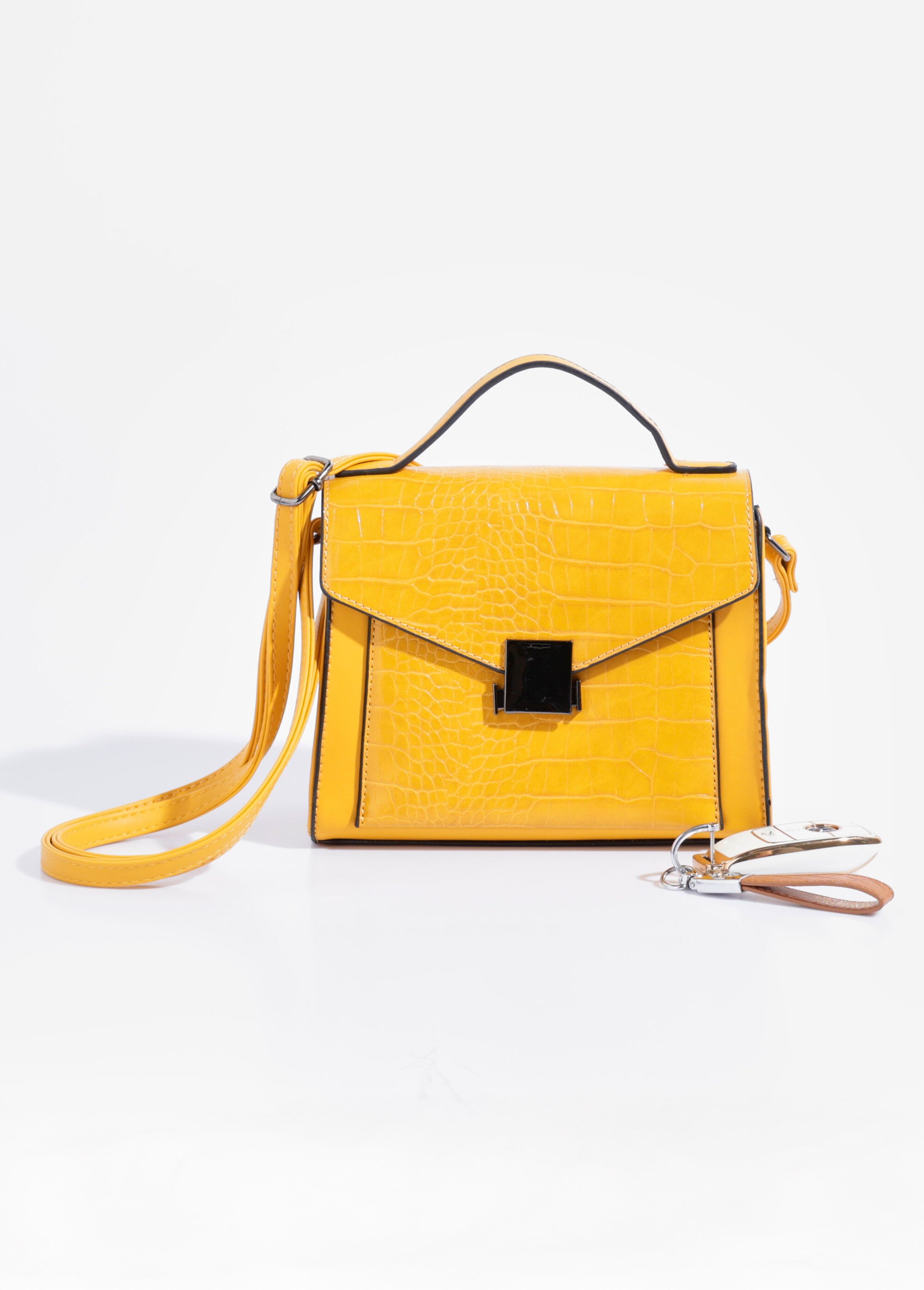 Sac à main aspect reptile, poignée courte Femme Jaune BAG-M-0003 FA1