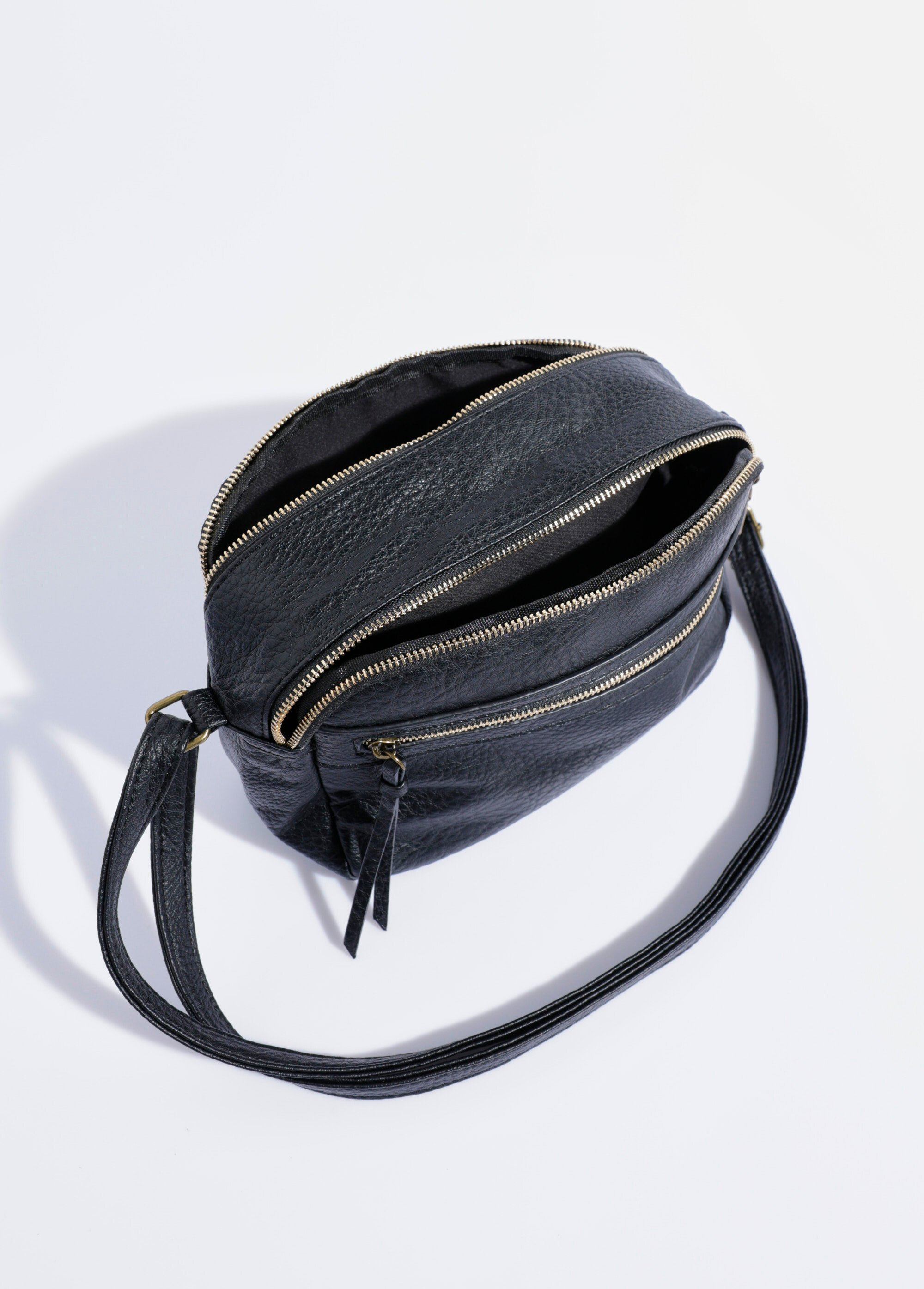 Sac à main compact double zip métal Femme Noir BAG-M328 OV1