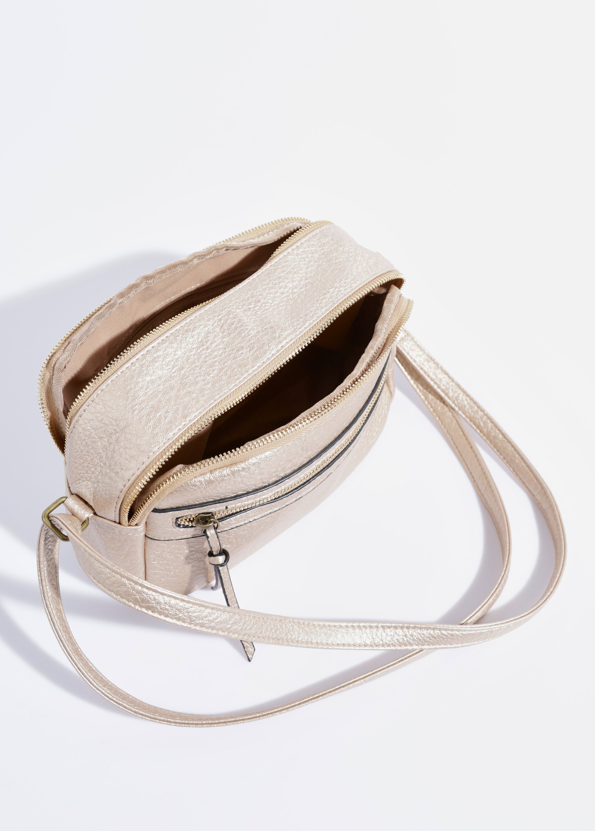 Sac à main compact double zip métal Femme Doré BAG-M328 OV1