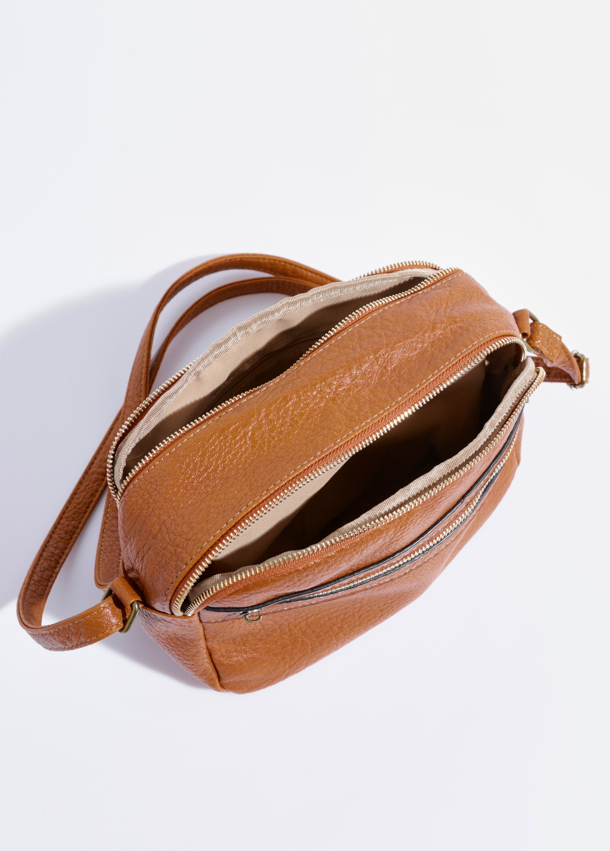 Sac à main compact double zip métal Femme Beige BAG-M328 OV1