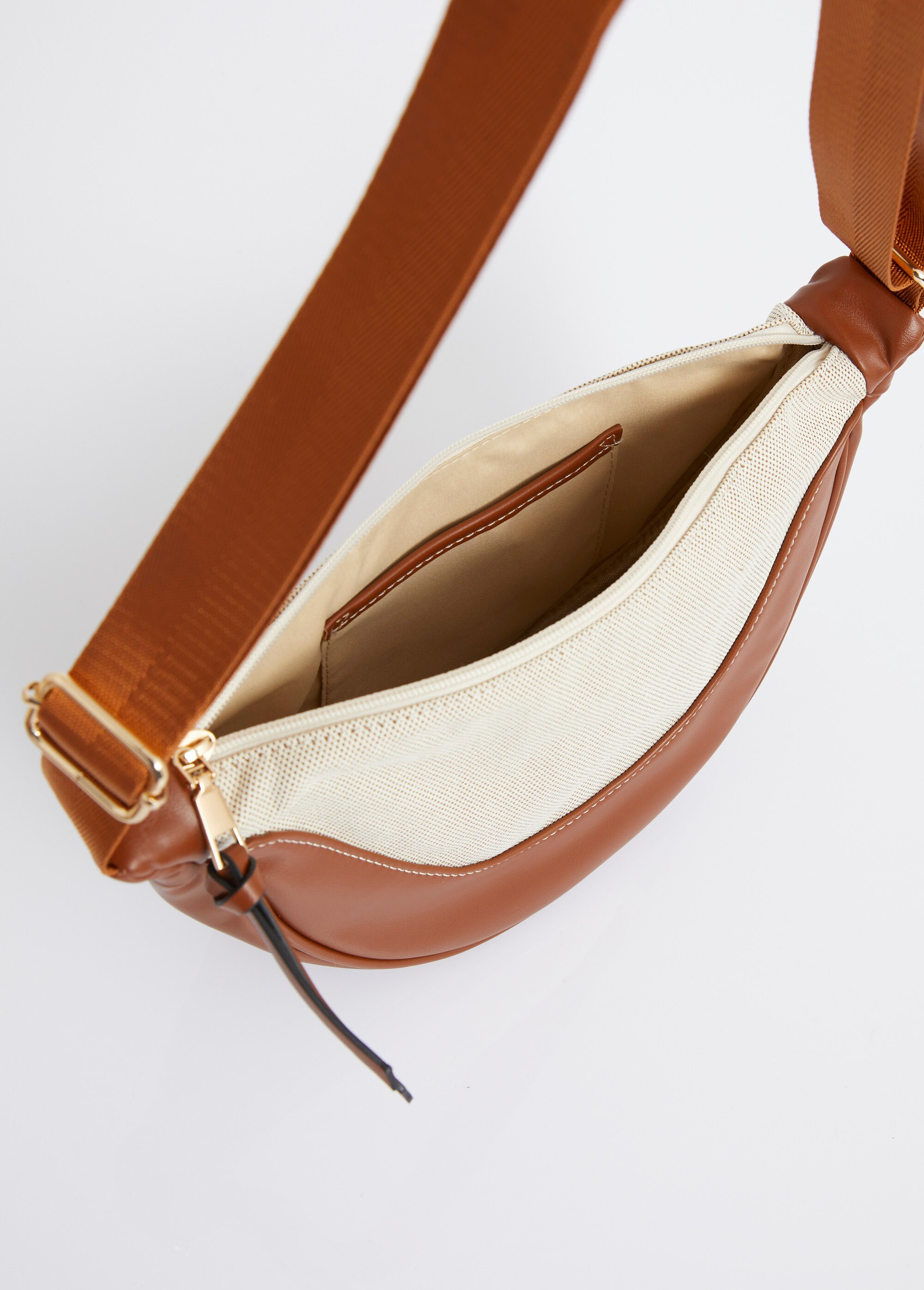 Sac demi lune toile et simili cuir Femme Marron MIM25010 DE2