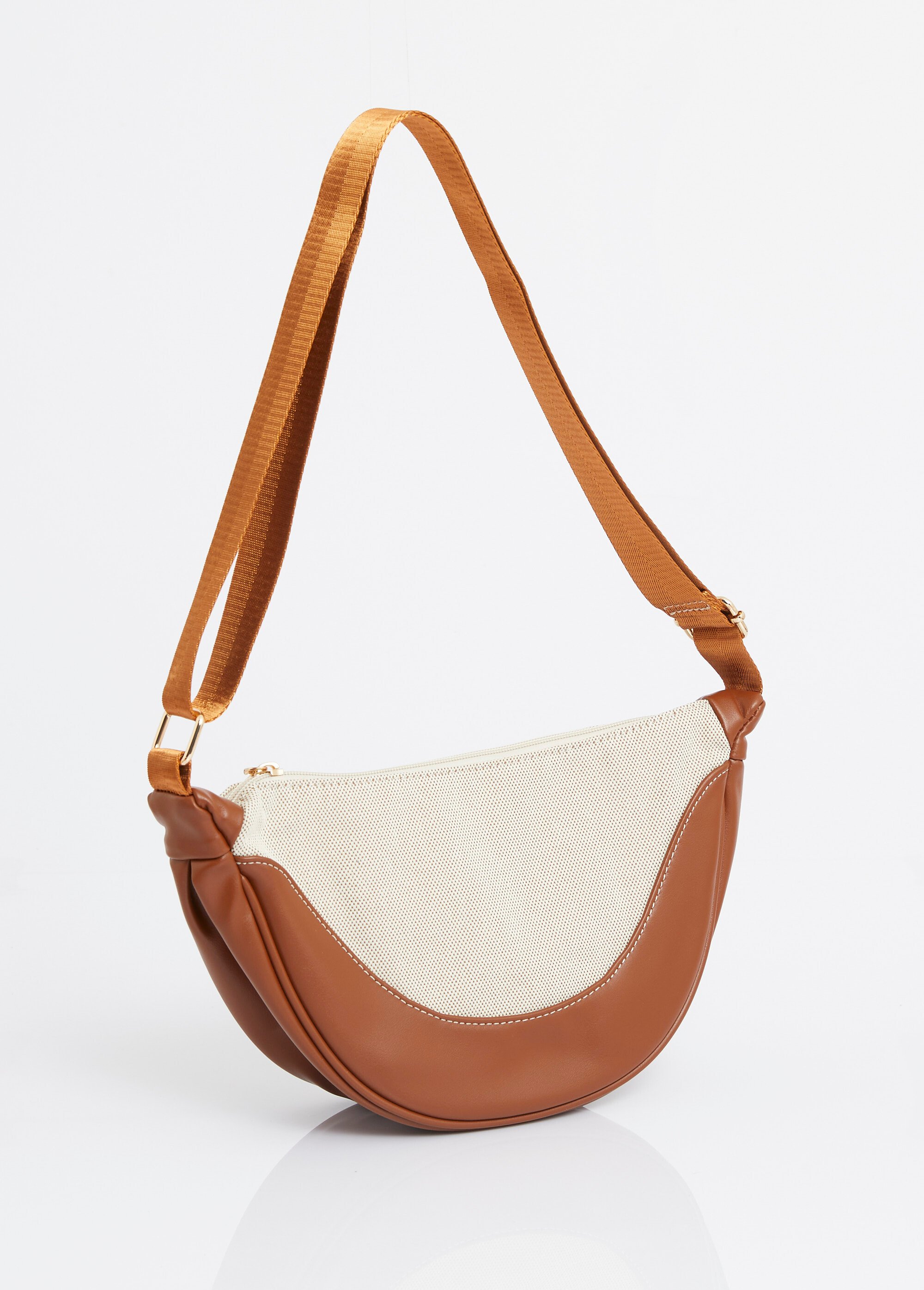 Sac demi lune toile et simili cuir Femme Marron MIM25010 DO1