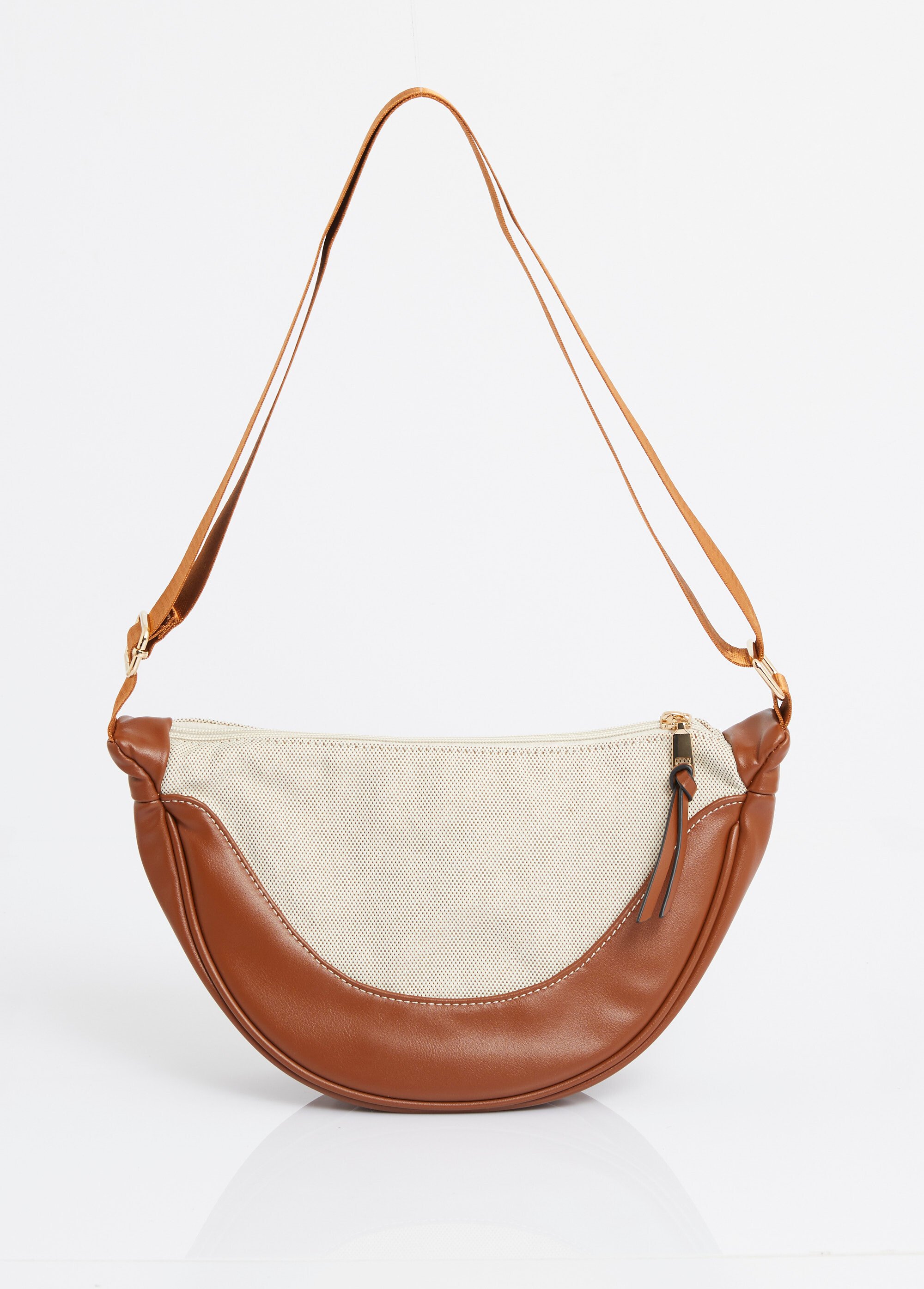 Sac demi lune toile et simili cuir Femme Marron MIM25010 FA1