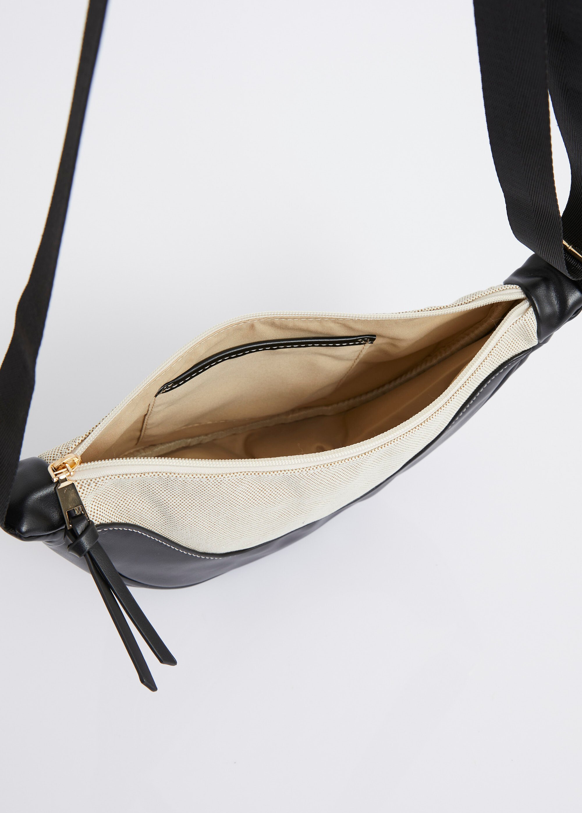 Sac demi lune toile et simili cuir Femme Noir MIM25010 DE2