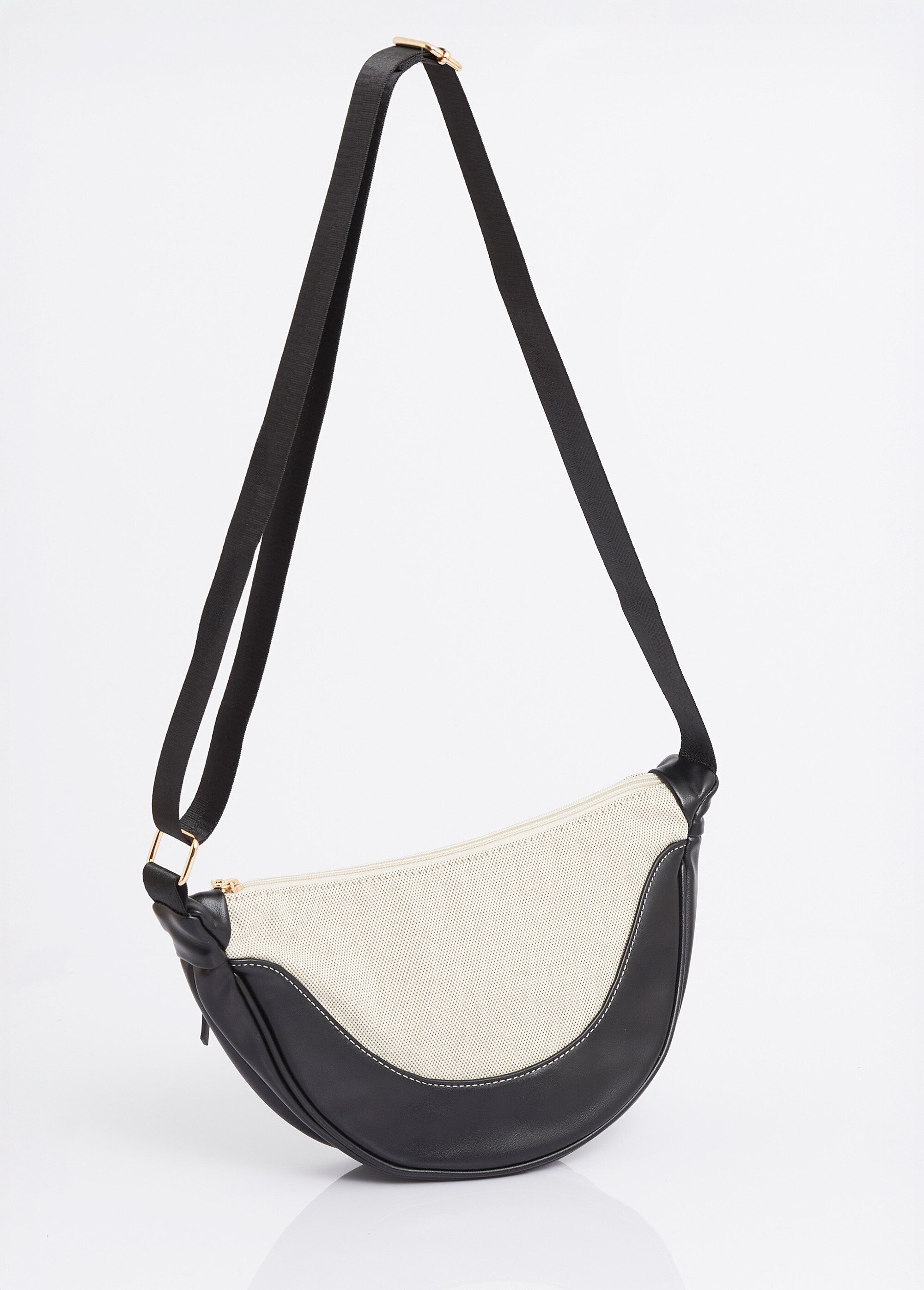 Sac demi lune toile et simili cuir Femme Noir MIM25010 DO1