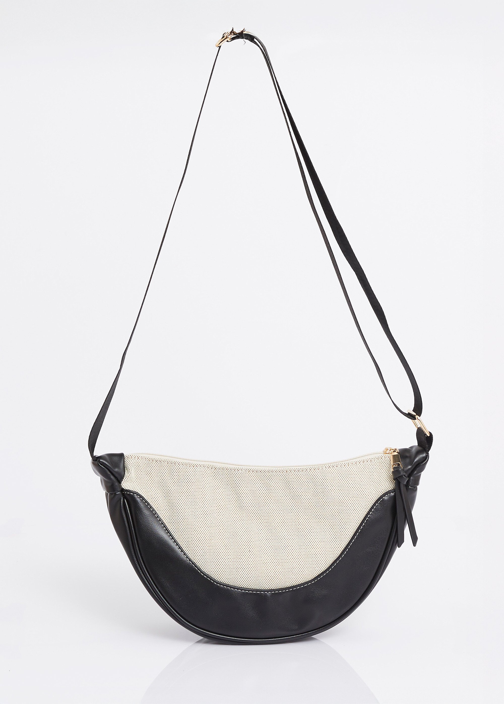 Sac demi lune toile et simili cuir Femme Noir MIM25010 FA1