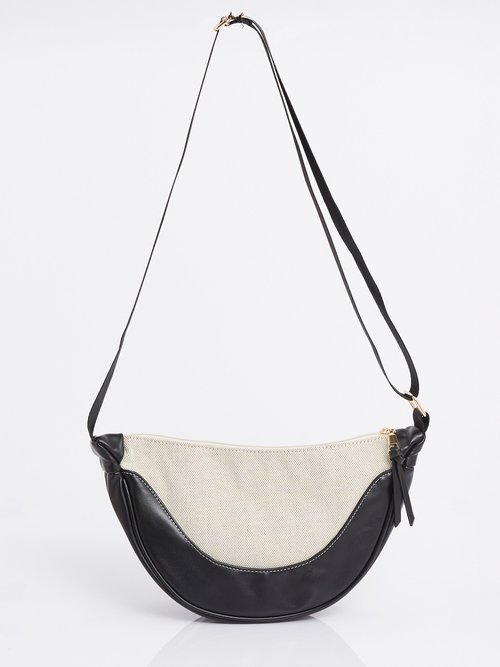 Sac demi lune toile et simili cuir Femme Noir MIM25010 FA1