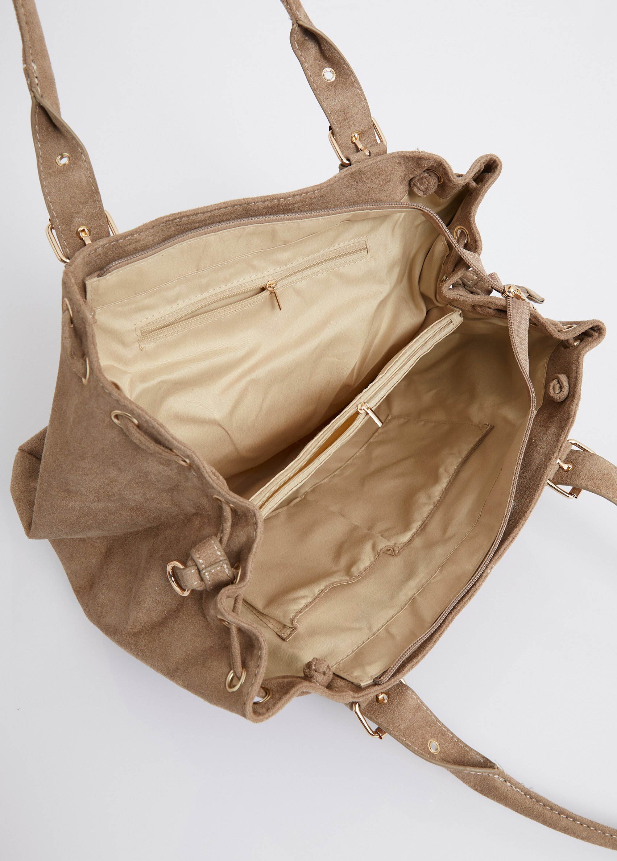 Sac en suédine, détails métallisés dorés Femme Marron MIM25653 DE1