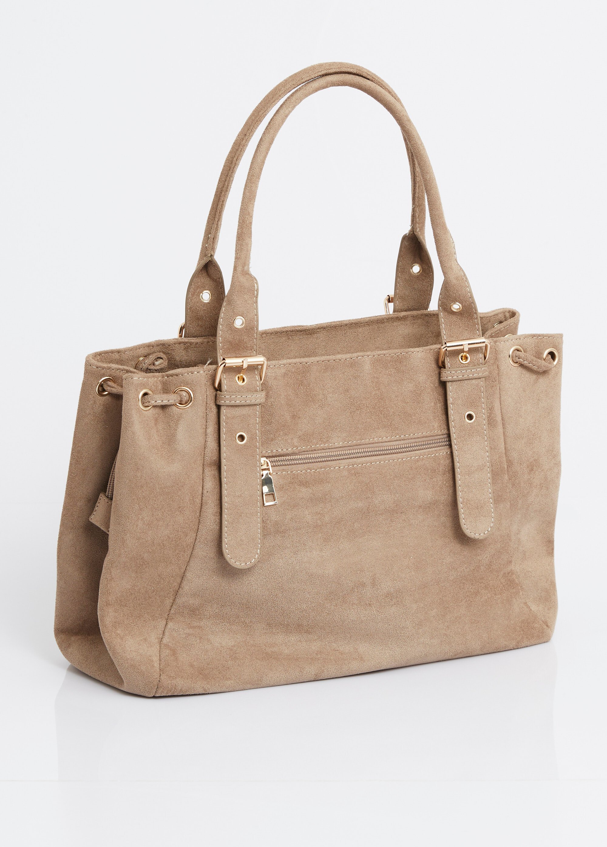 Sac en suédine, détails métallisés dorés Femme Marron MIM25653 DO1