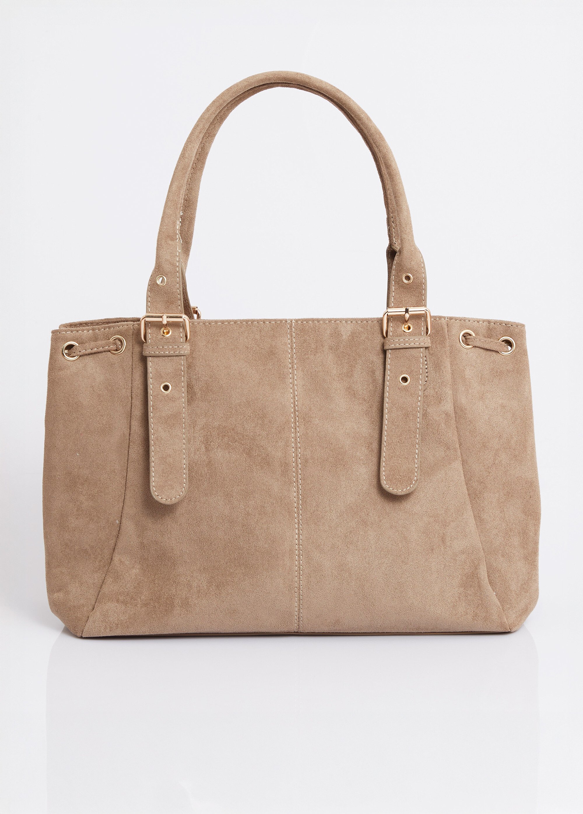 Sac en suédine, détails métallisés dorés Femme Marron MIM25653 FA1