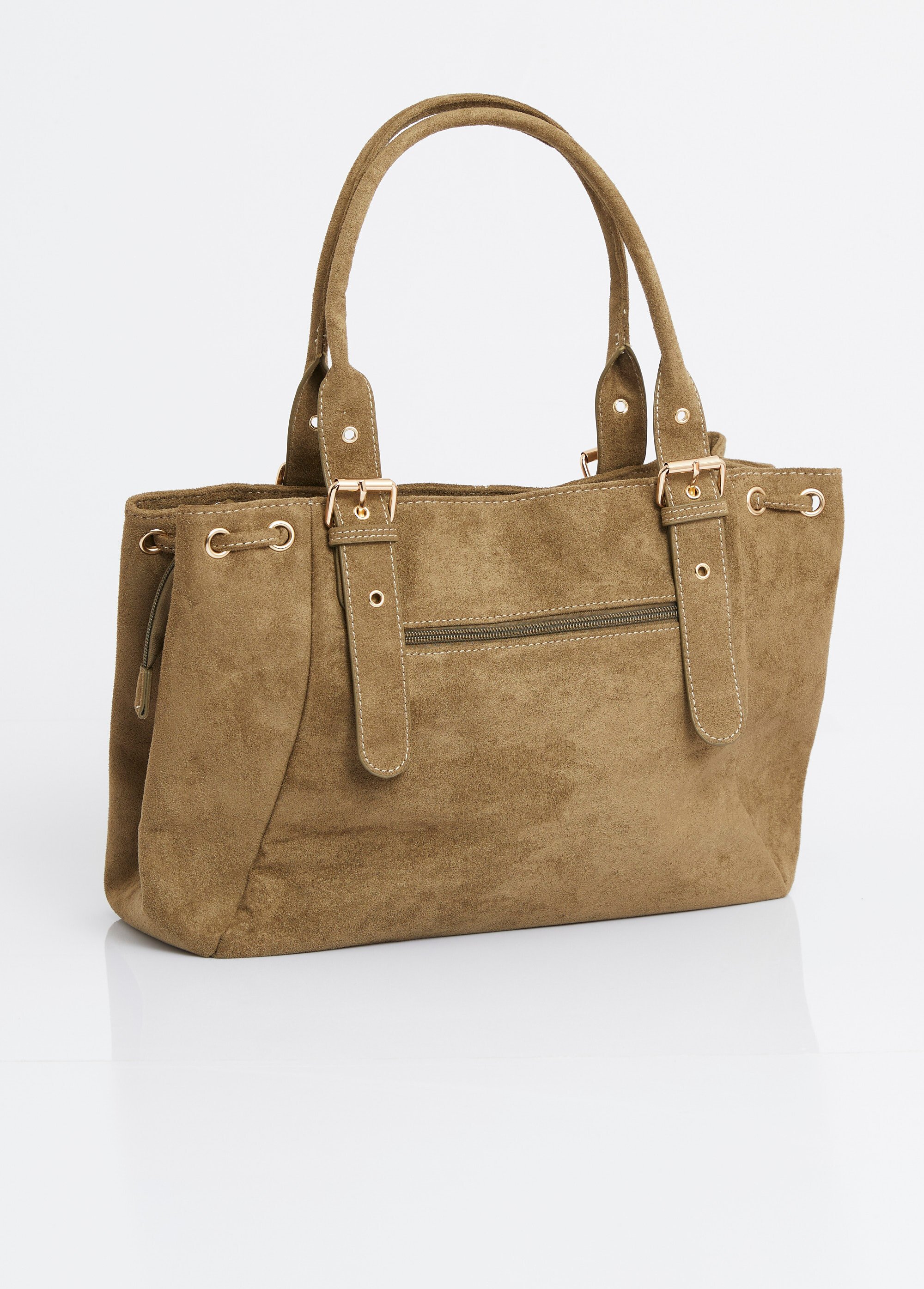 Sac en suédine, détails métallisés dorés Femme Vert MIM25653 DO1