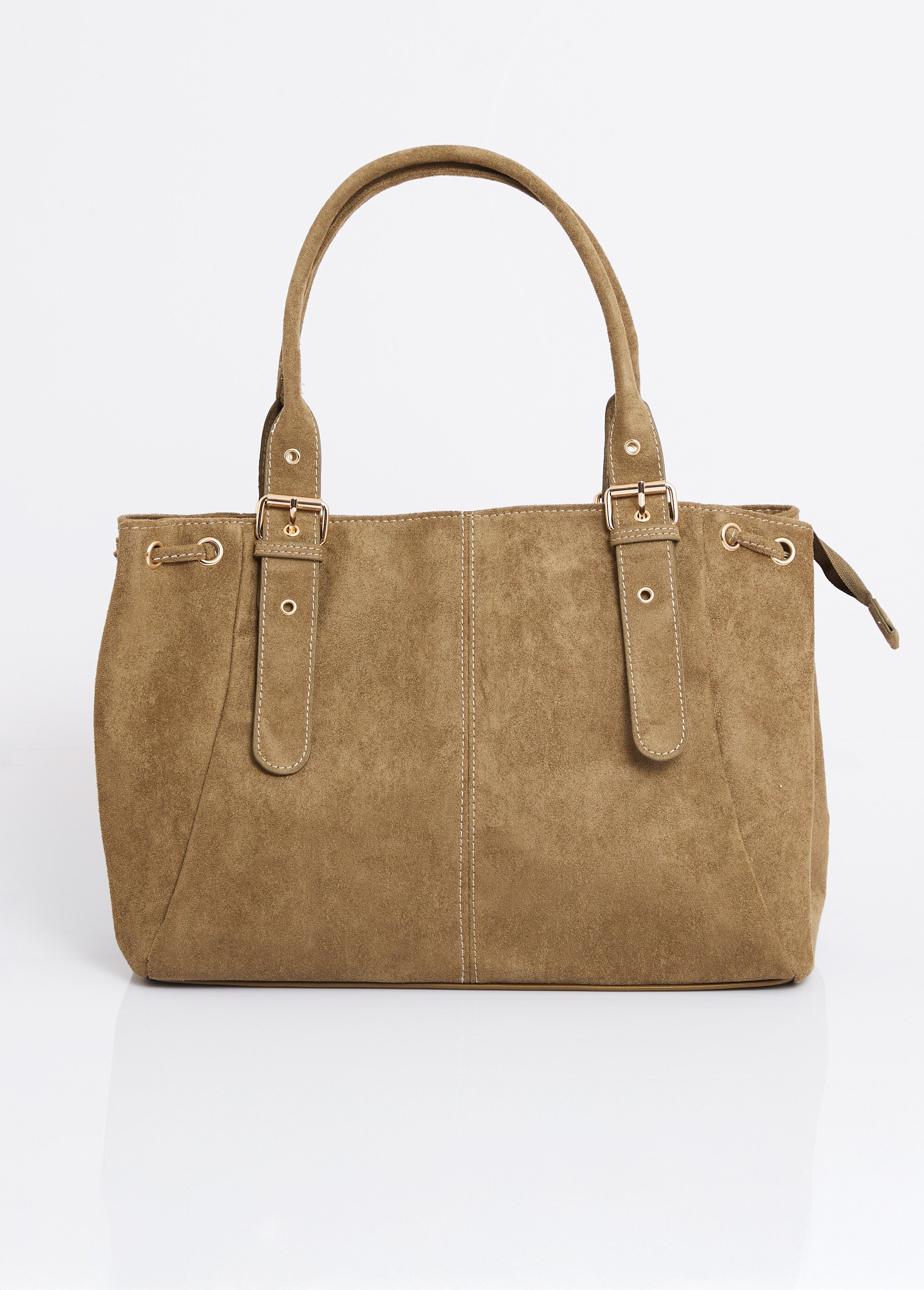 Sac en suédine, détails métallisés dorés Femme Vert MIM25653 FA1