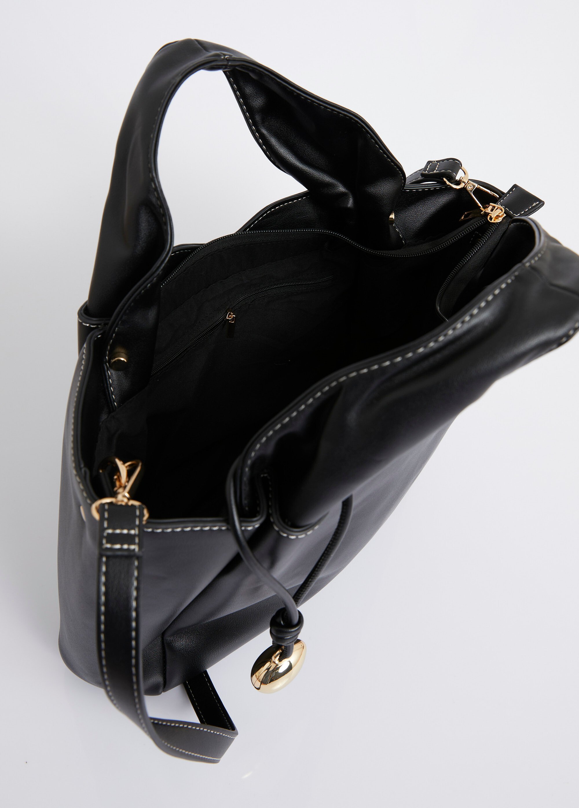 Sac simili cuir avec anses plissées Femme Noir MIM25601 DE1
