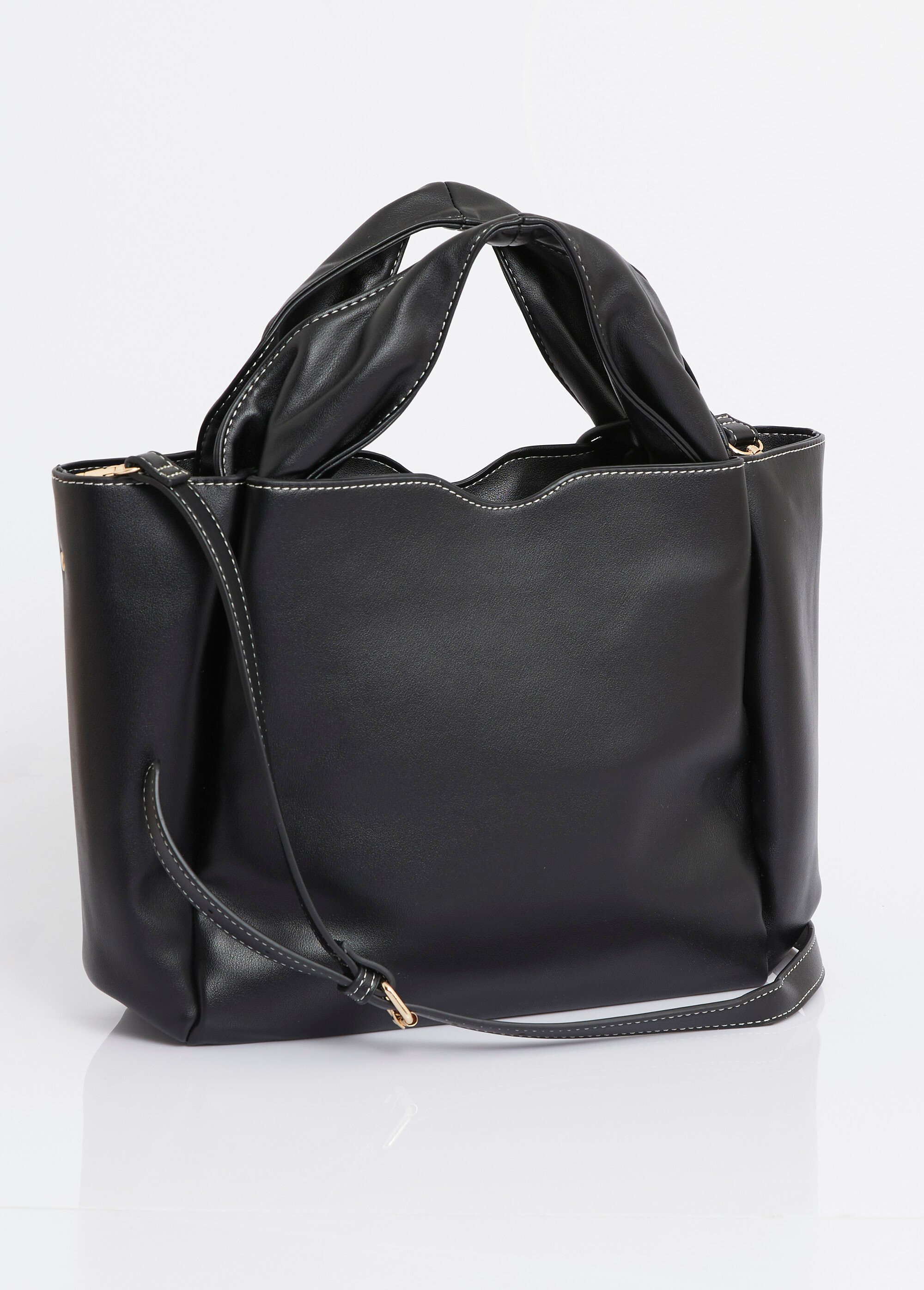 Sac simili cuir avec anses plissées Femme Noir MIM25601 DO1