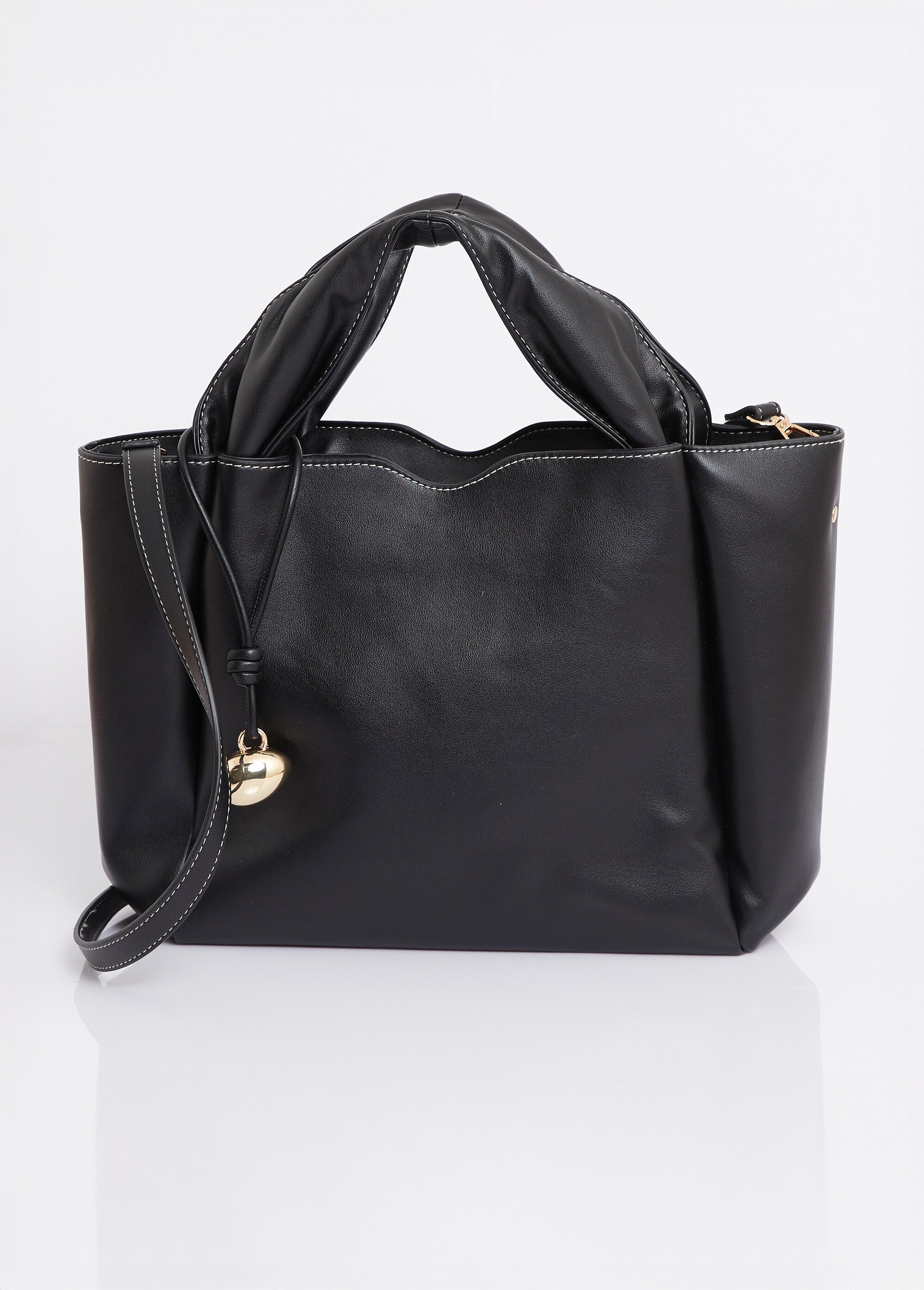 Sac simili cuir avec anses plissées Femme Noir MIM25601 FA1