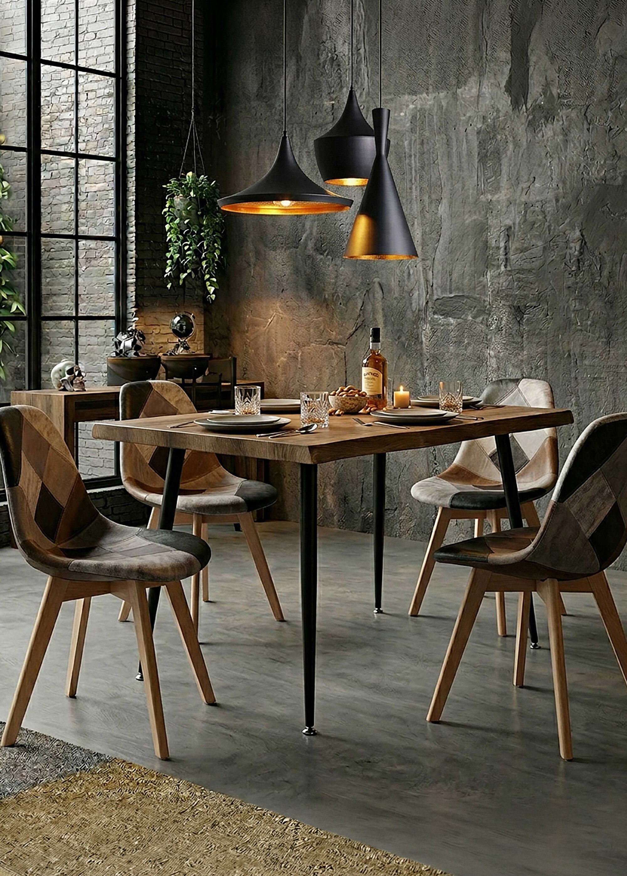 Table à manger rectangle plateau bois NOIR CMP-HD7116 SI1