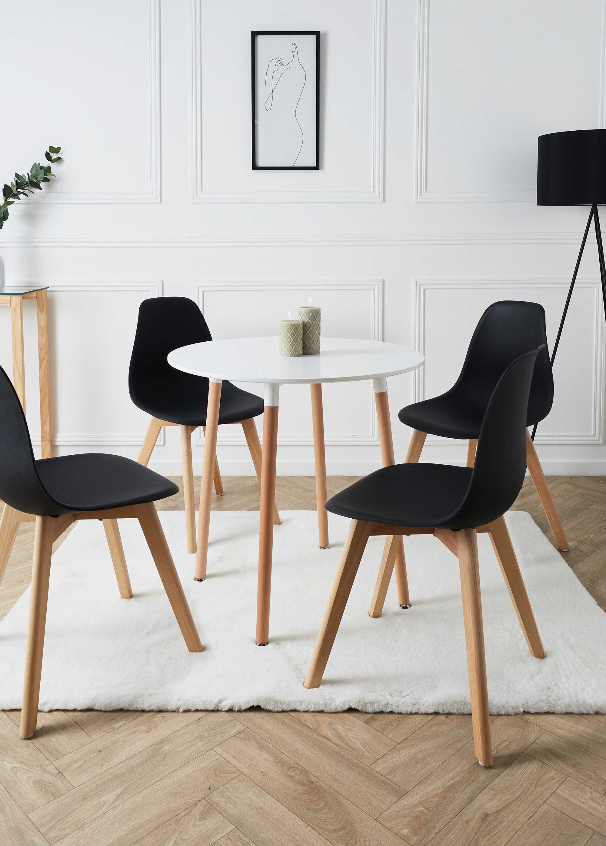 Table à manger ronde bicolore en bois BLANC CMP-HD3210 SI1