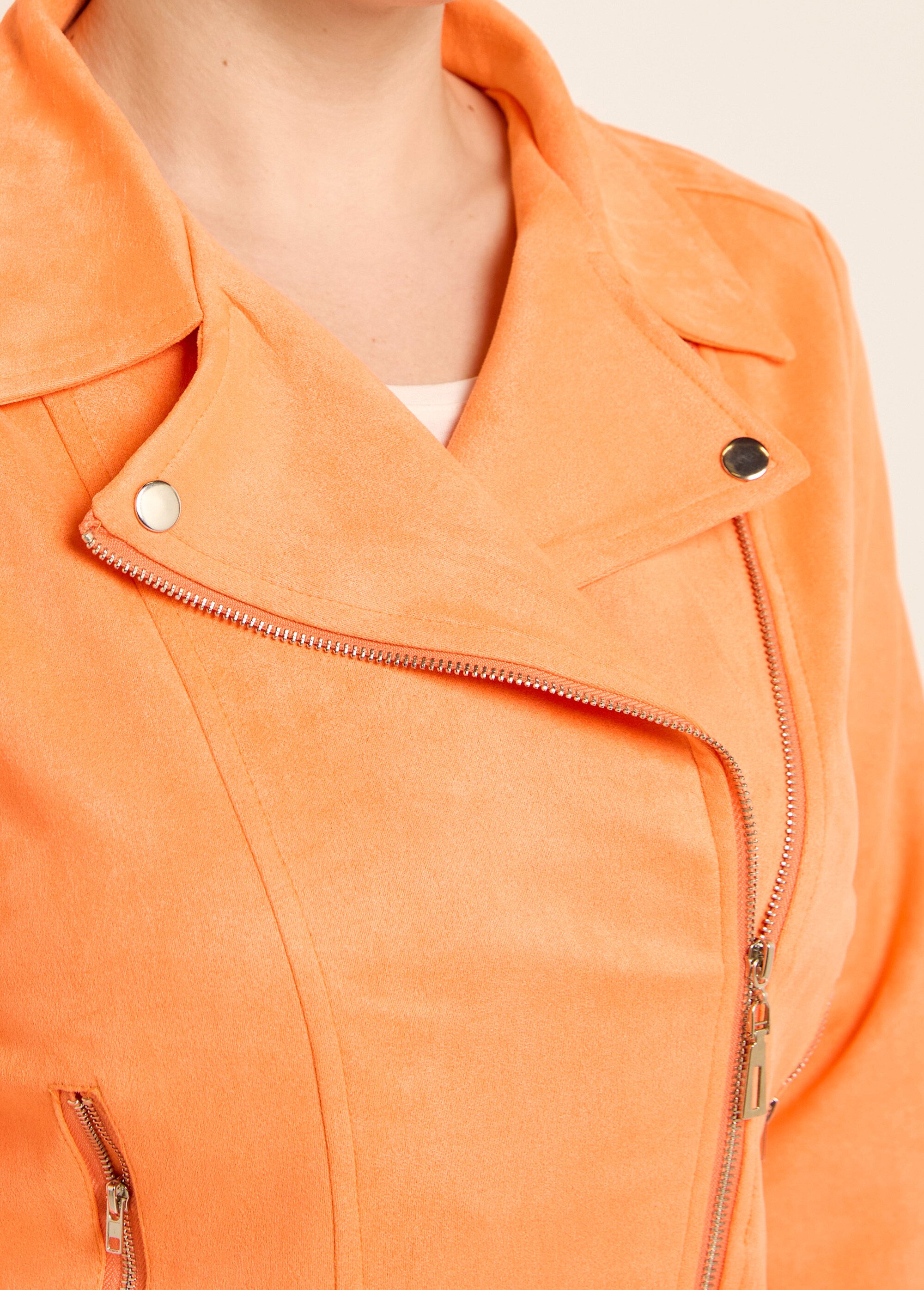 Veste de motard zippée en suédine Femme Grande Taille Orange CHY-H007 DE1
