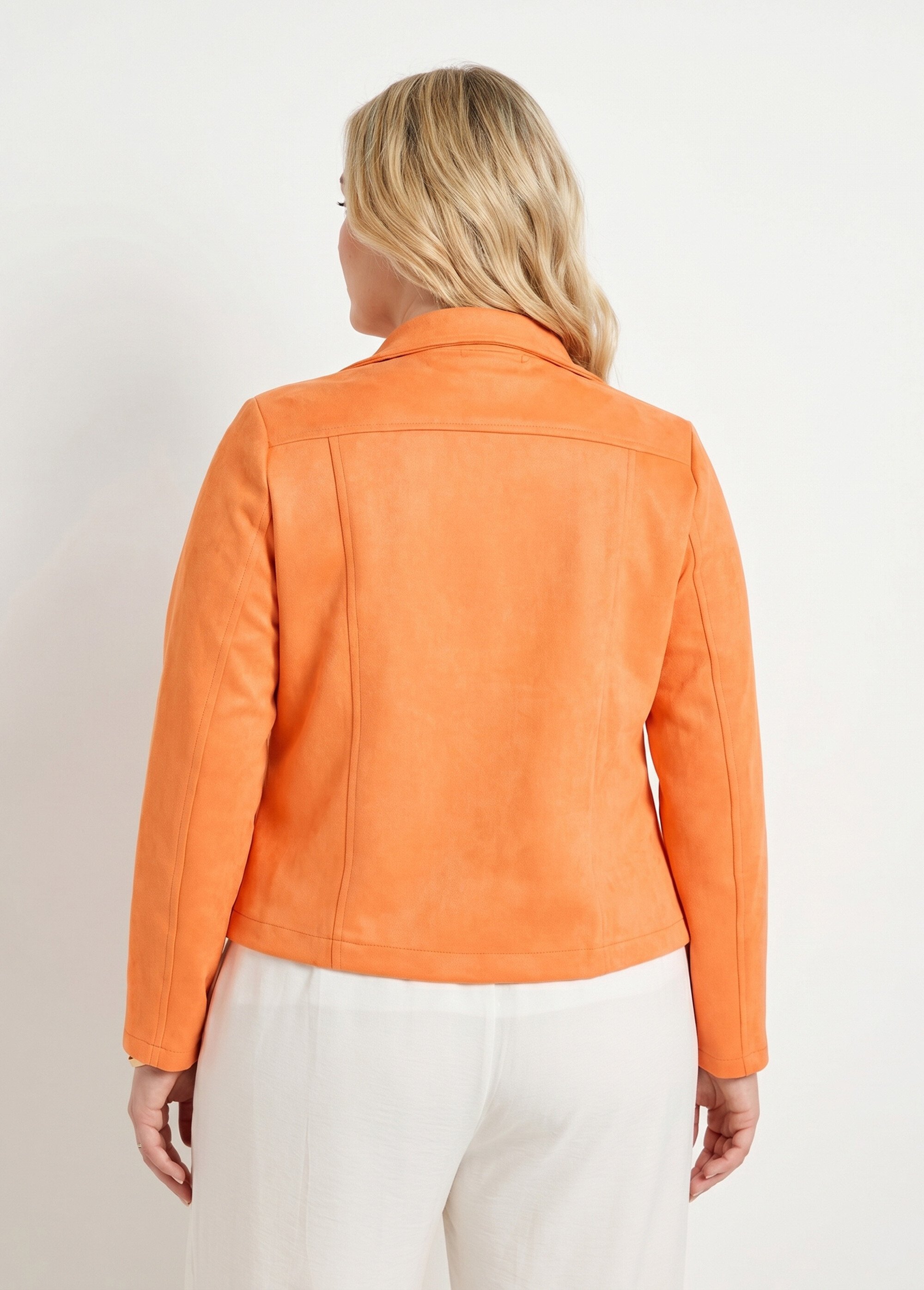 Veste de motard zippée en suédine Femme Grande Taille Orange CHY-H007 DO1