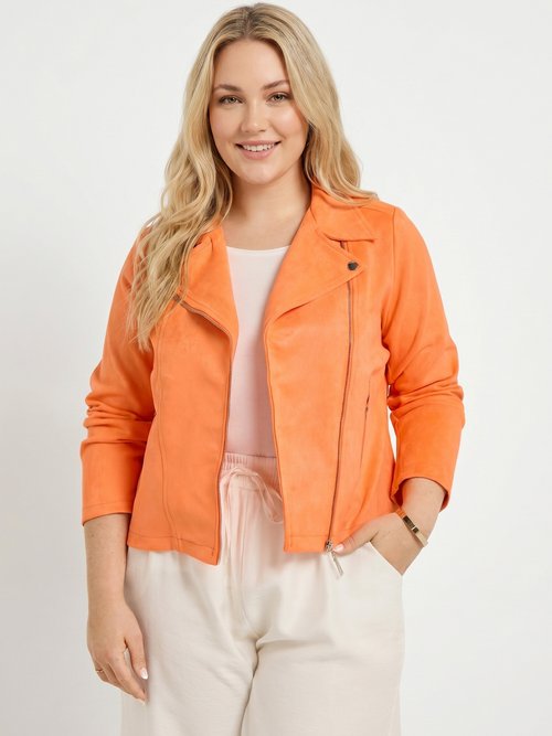 Veste de motard zippée en suédine Femme Grande Taille Orange CHY-H007 FA1