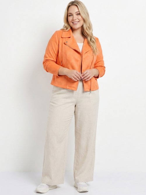 Veste de motard zippée en suédine Femme Grande Taille Orange CHY-H007 SI1