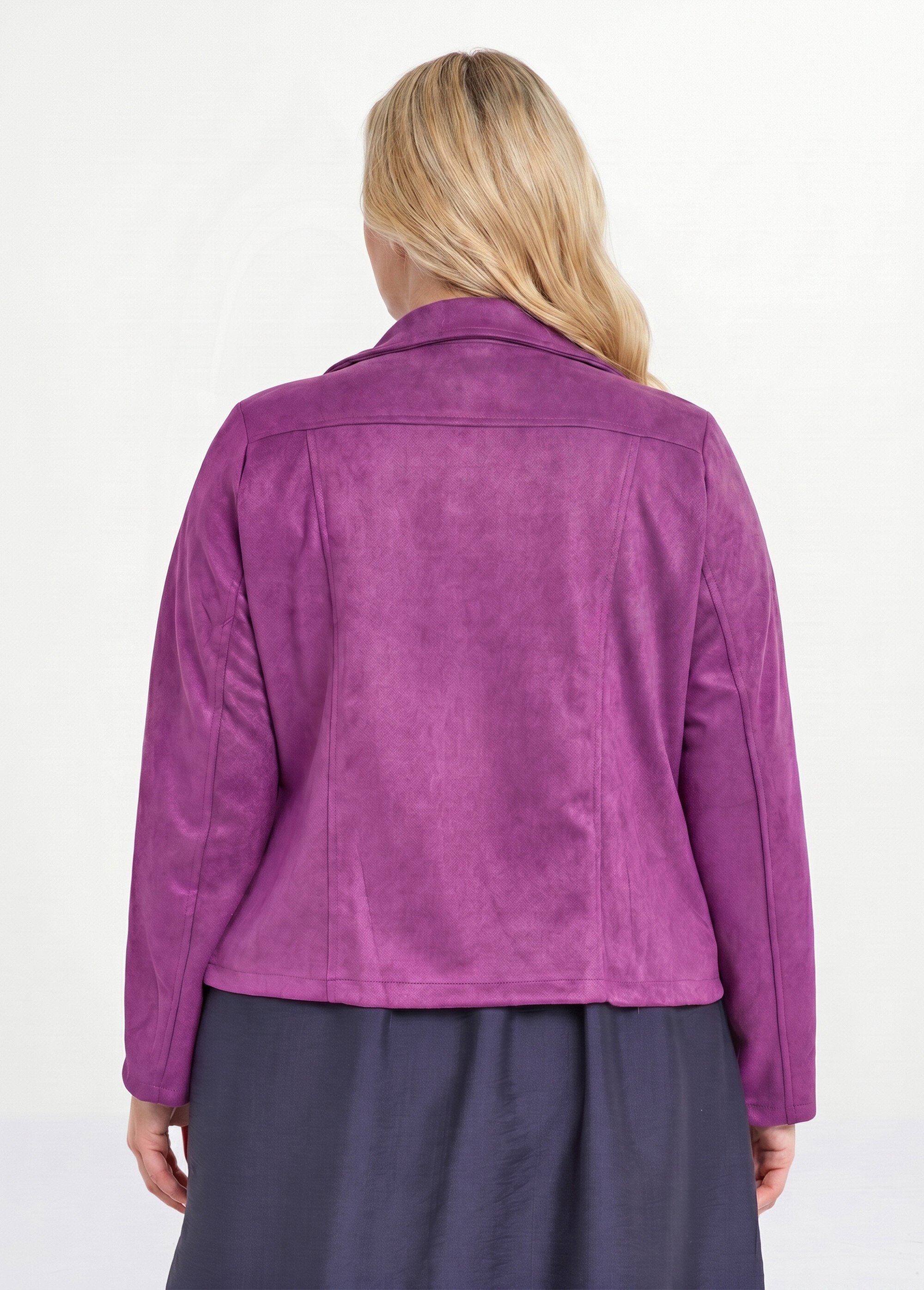 Veste de motard zippée en suédine Femme Grande Taille Violet CHY-H007 DO1