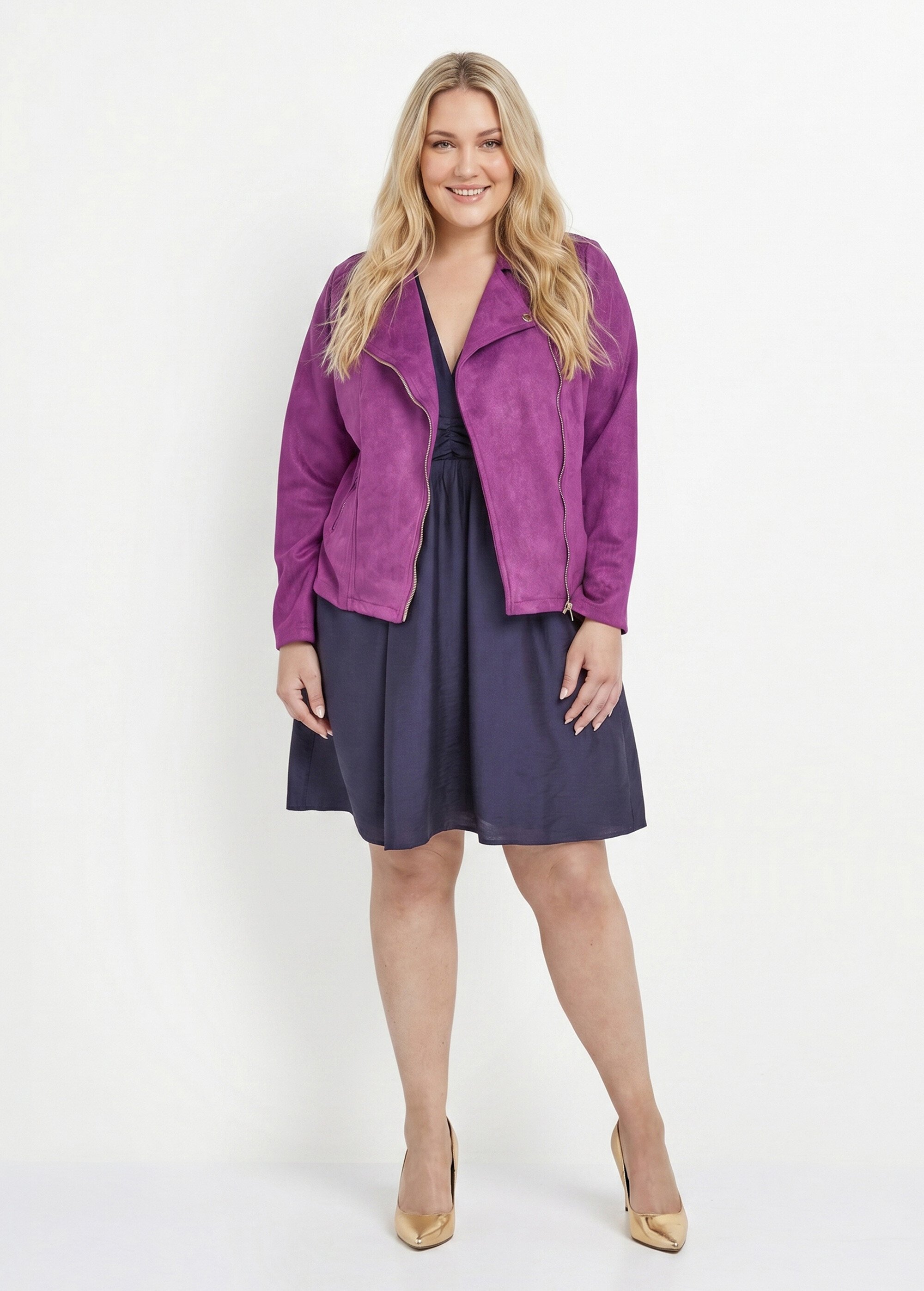 Veste de motard zippée en suédine Femme Grande Taille Violet CHY-H007 SI1